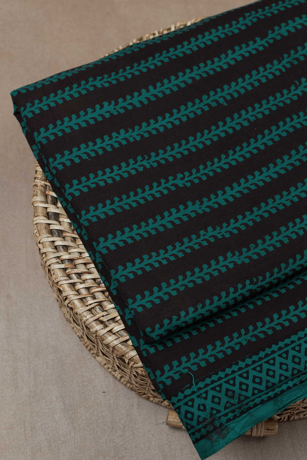 Green Stripe Pattern Bagh Cotton Fabric - 0.8m