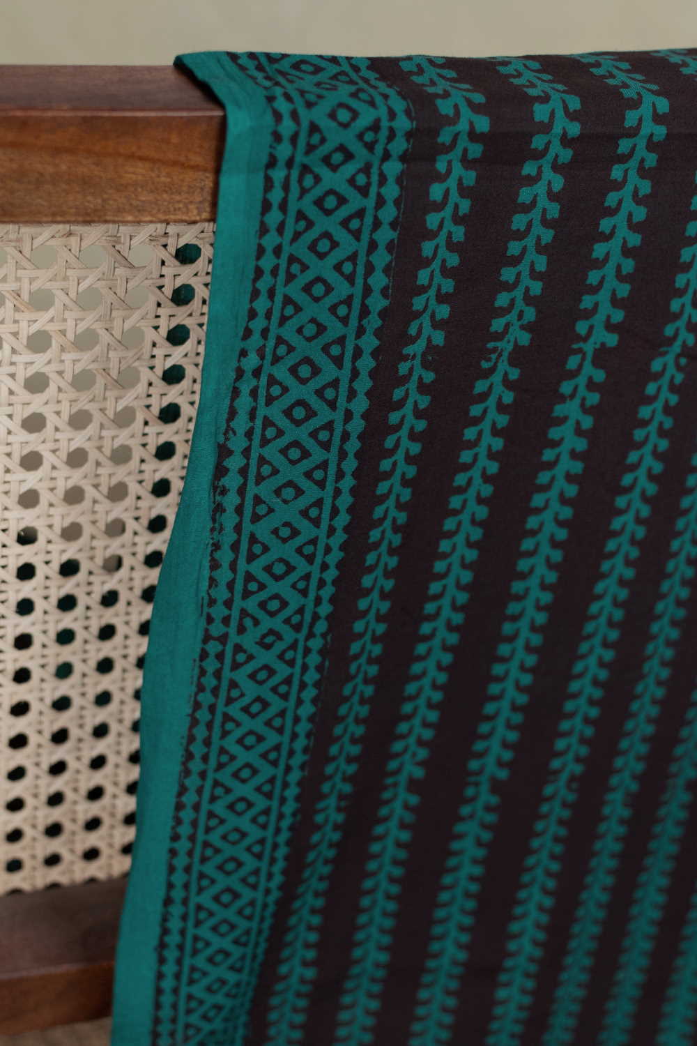 Green Stripe Pattern Bagh Cotton Fabric - 0.8m - Image 3