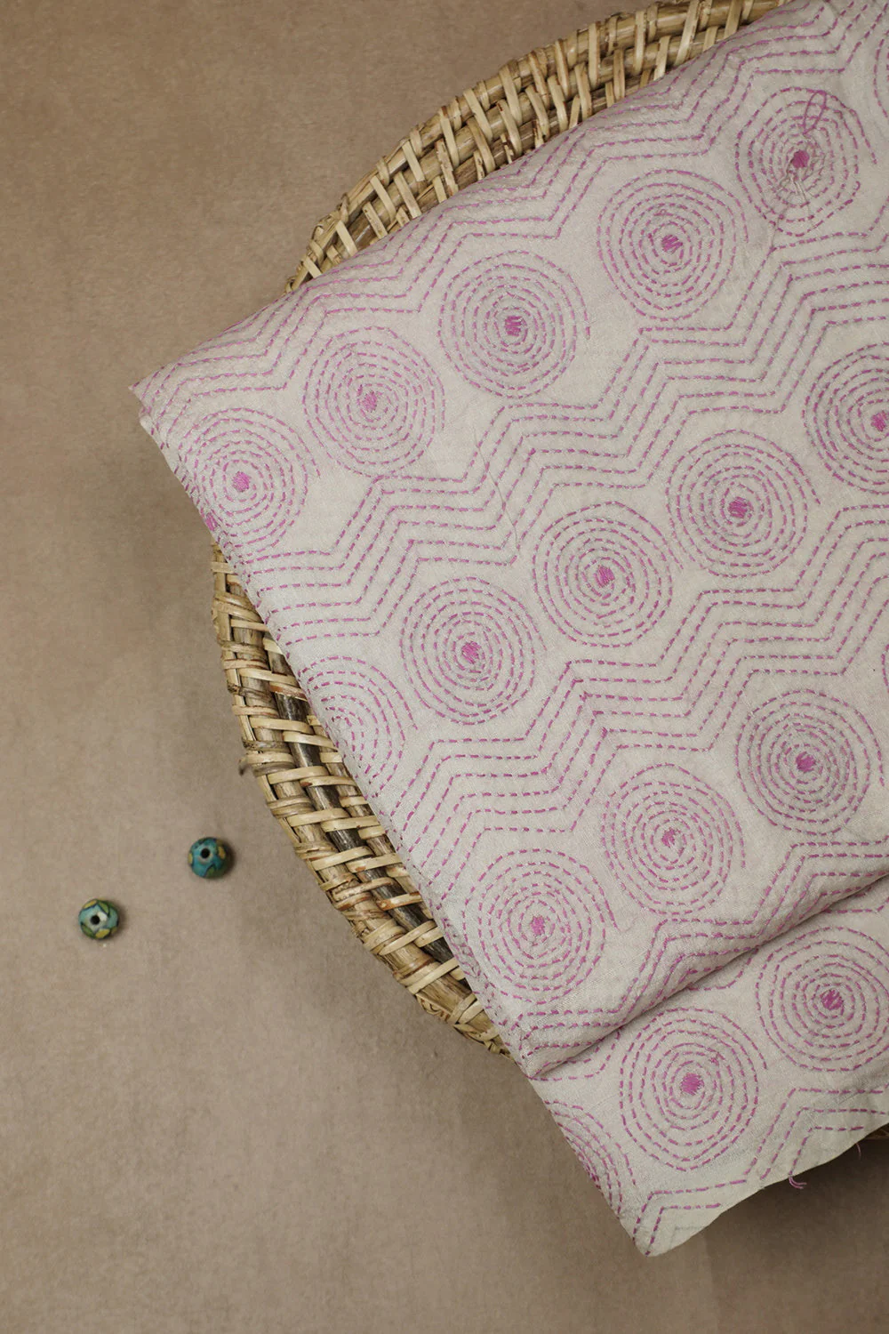 Ivory Cream Kantha Tussar Fabric-1.55 m - Image 2