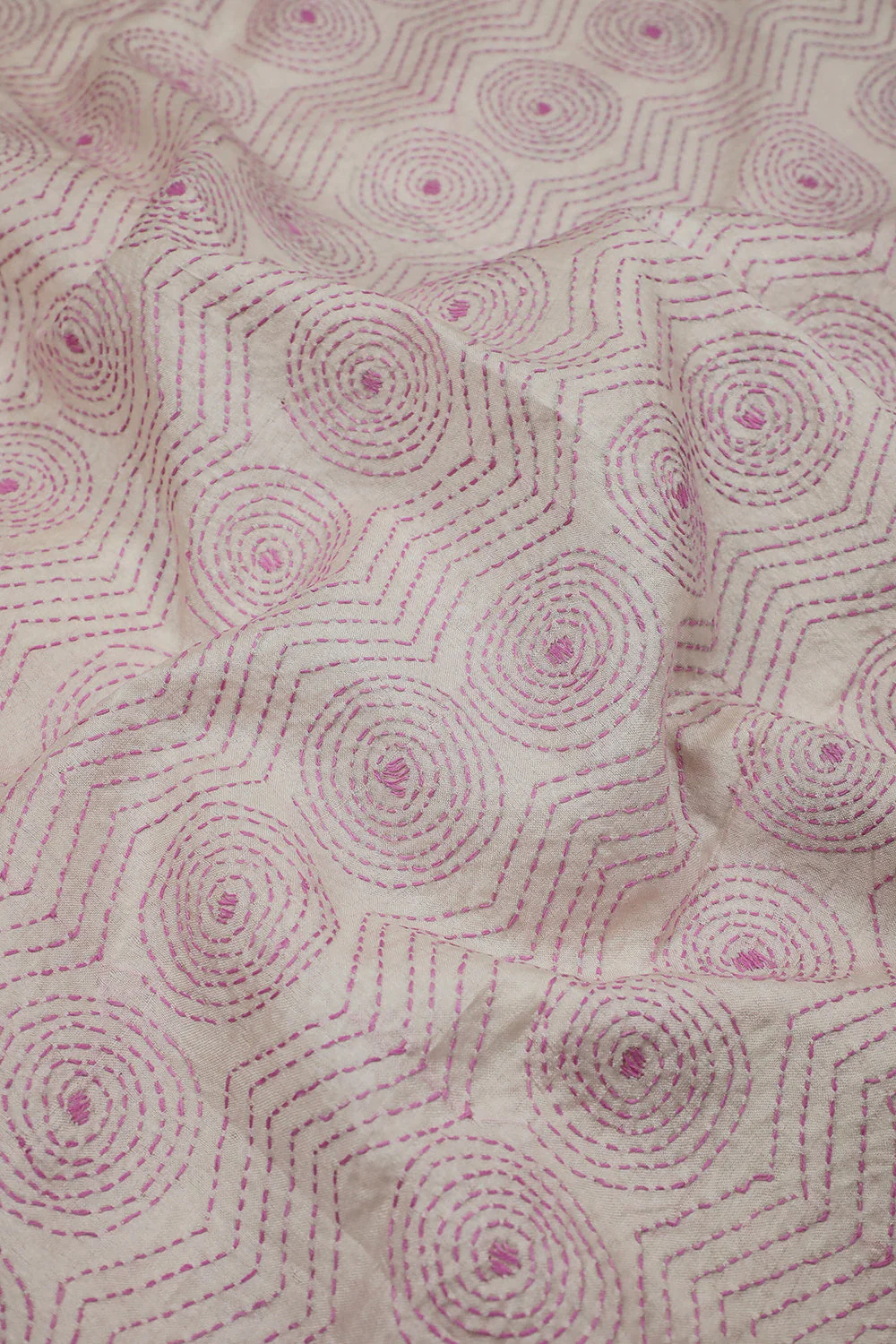 Ivory Cream Kantha Tussar Fabric-1.55 m - Image 3