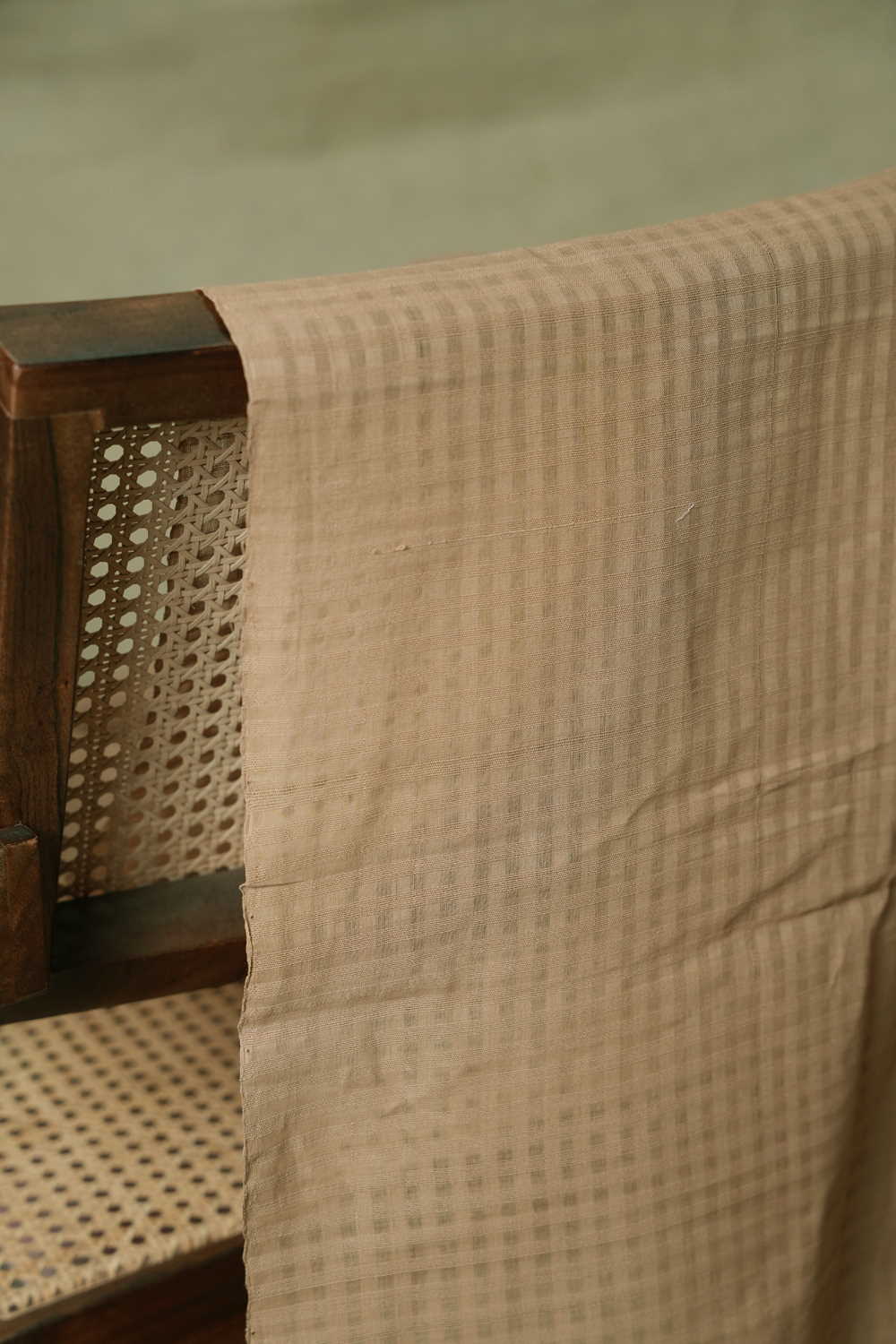 Dark Beige Boddu Checks Mangalagiri Cotton Fabric - 1.8m