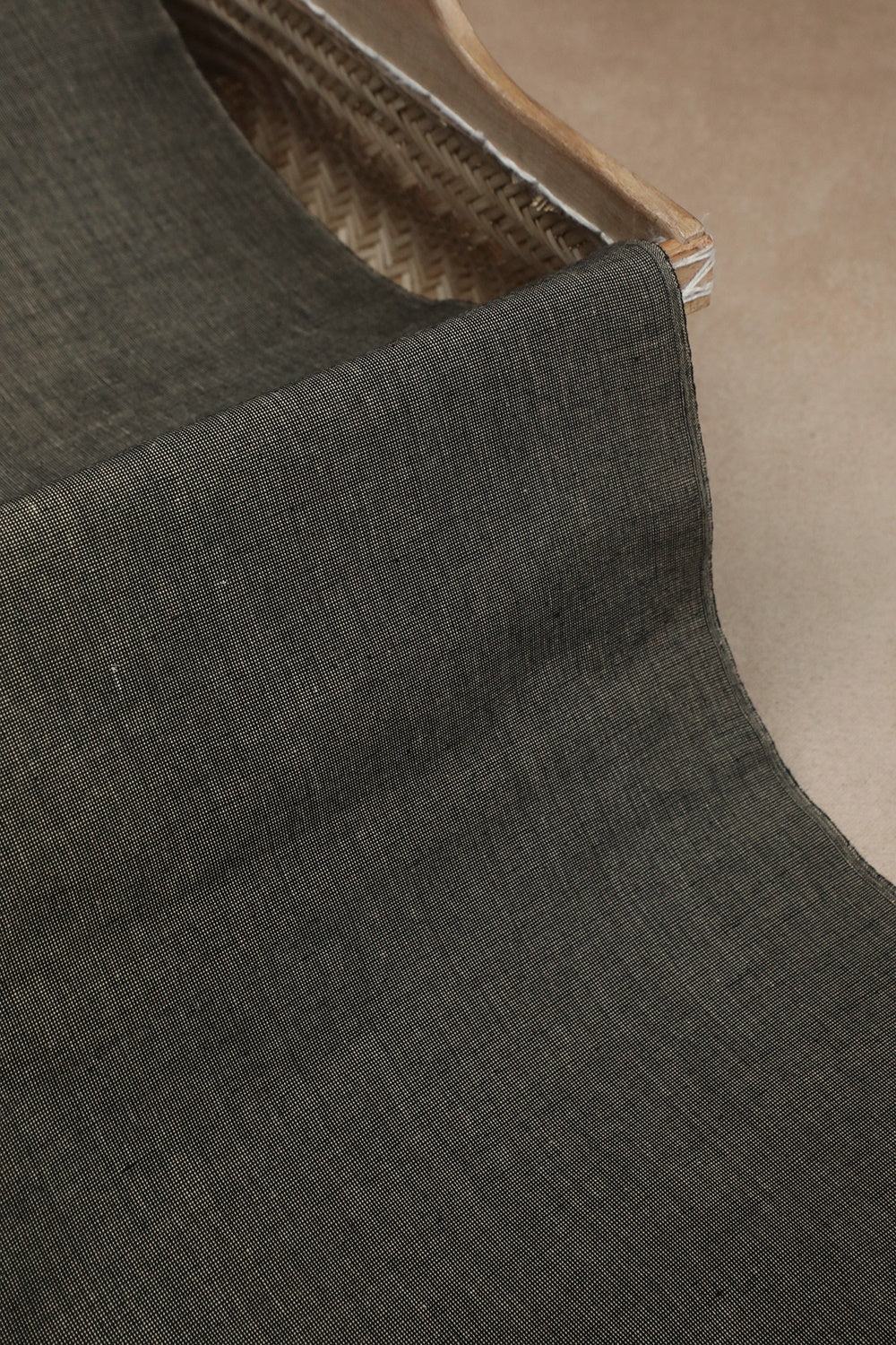Yellowish Grey Yarn Dyed Handwoven Cotton Fabric - 0.75m - Image 3