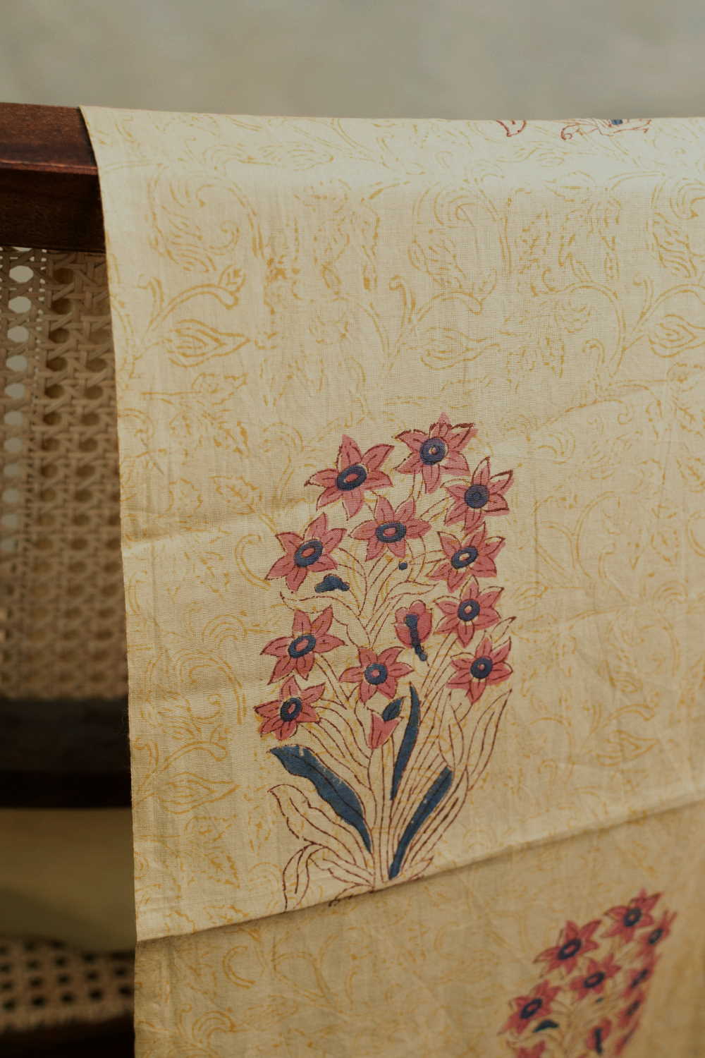 Big Butta on Beige Bagru Cotton Fabric-0.65m - Image 2
