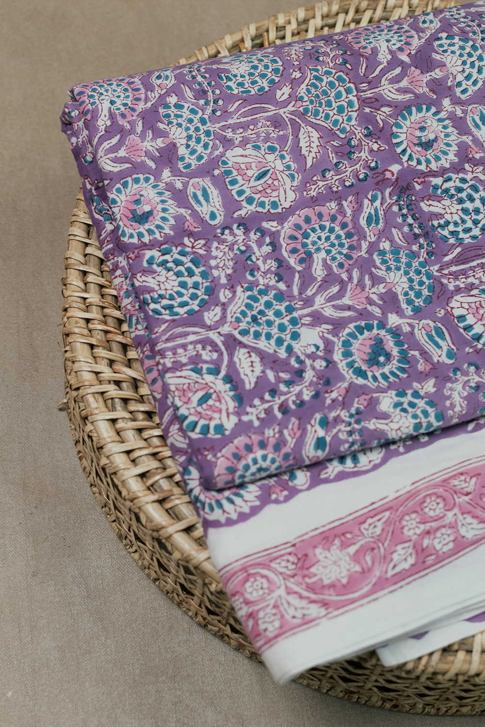 Purple Garden Sanganeri Cotton Fabric - 0.75m - Image 3