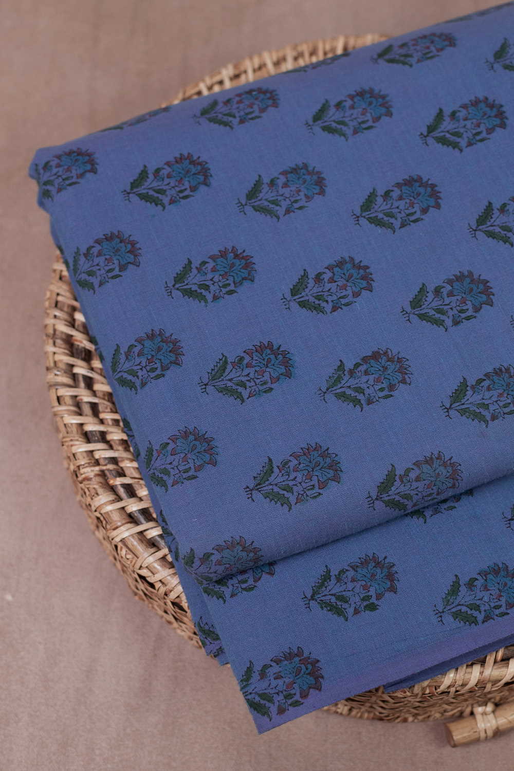 Velvet Purple Block Printed Mangalagiri Cotton Fabric-0.5 M - Image 3