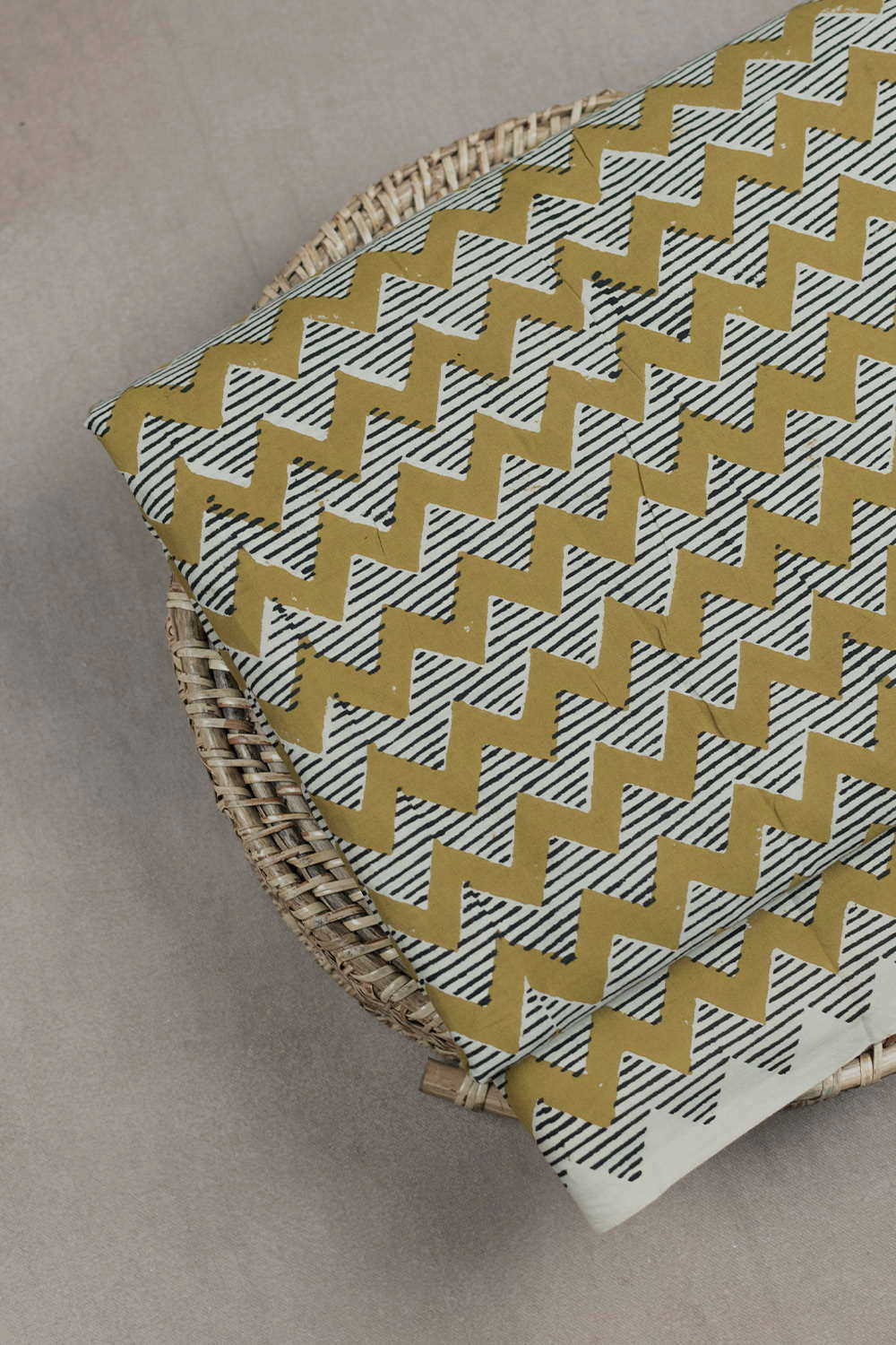 Chevron on Yellow Bagru Cotton Fabric-2.3m