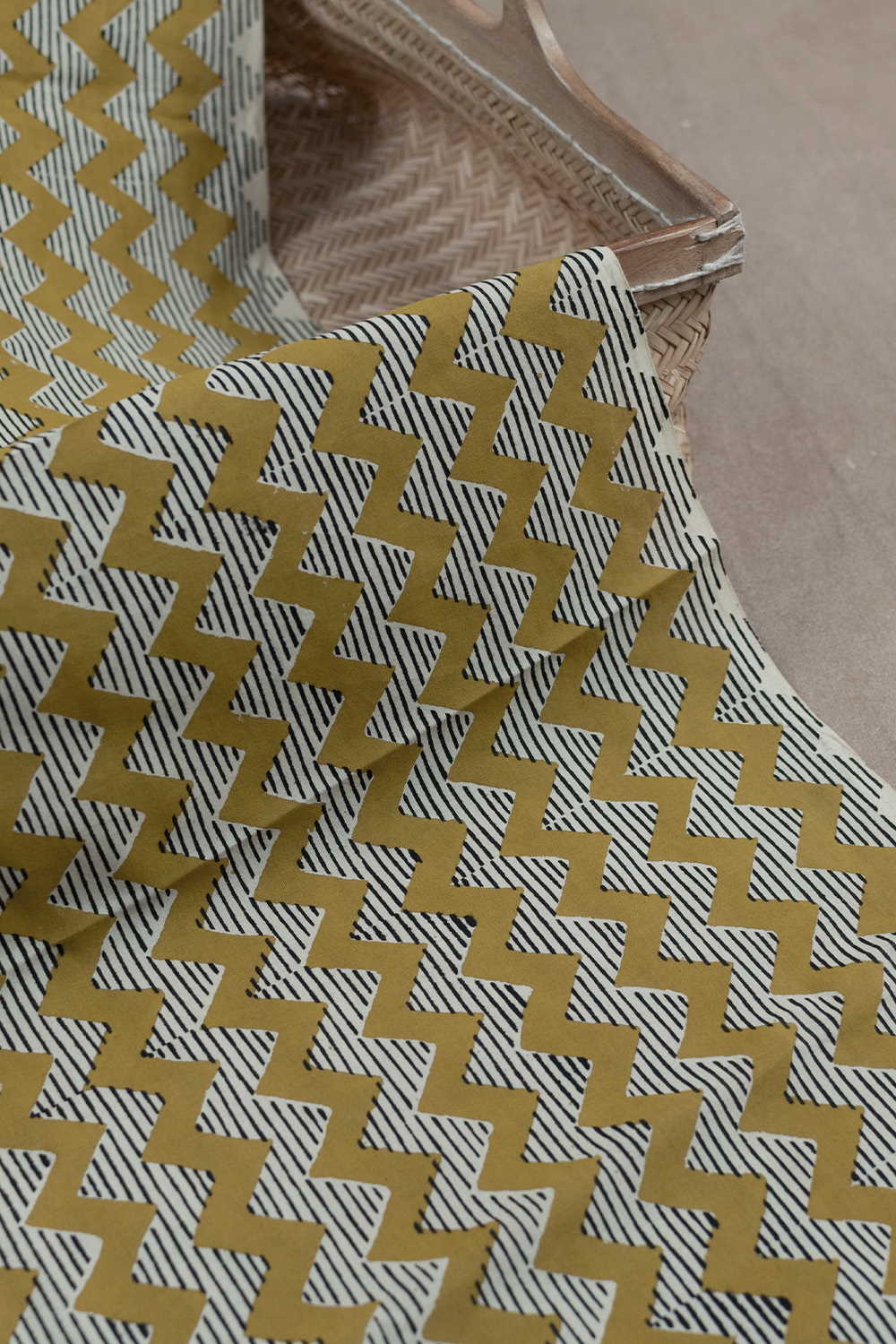 Chevron on Yellow Bagru Cotton Fabric-2.3m - Image 3