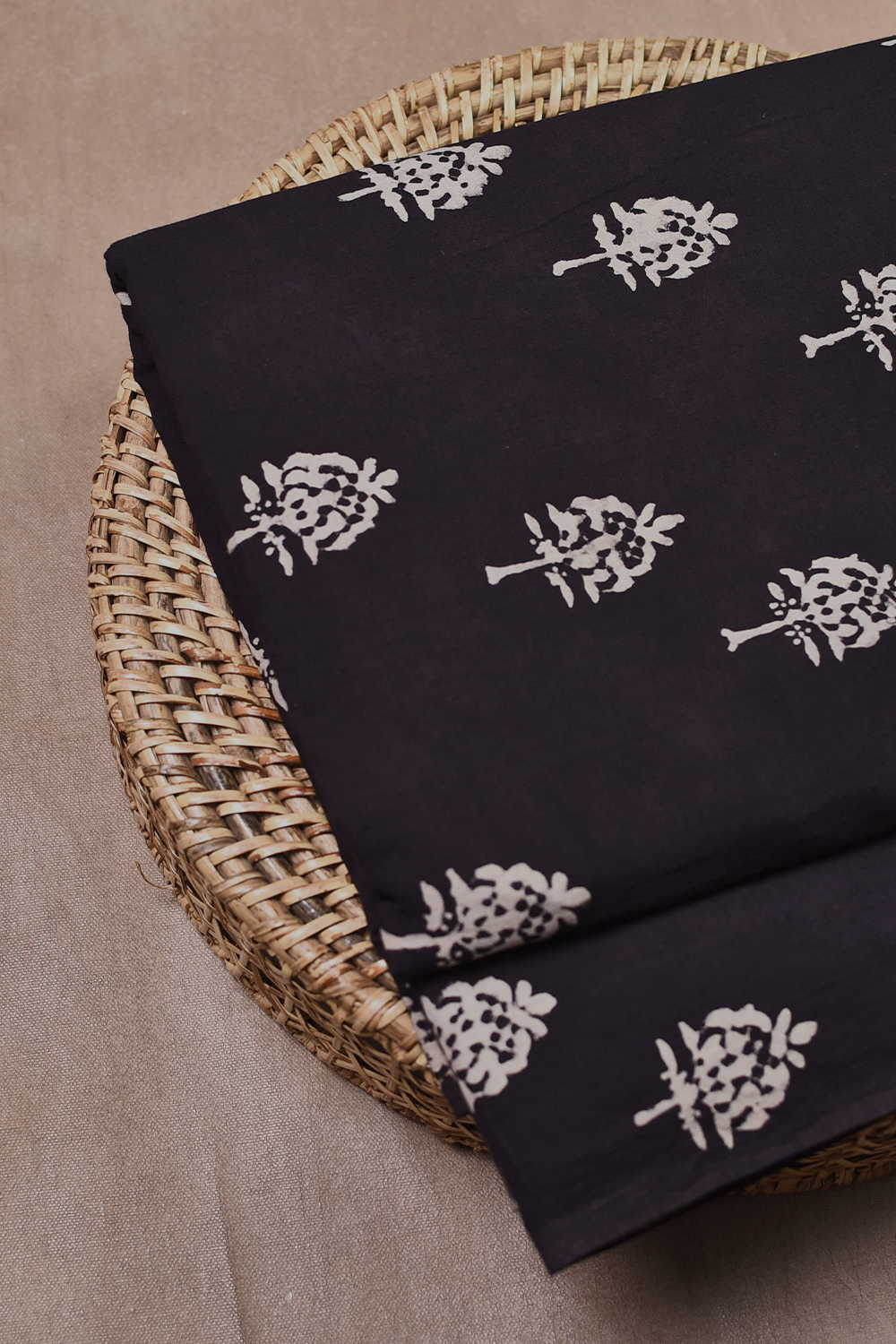 Cream Butta Ajrak Cotton Fabric - 1.8m
