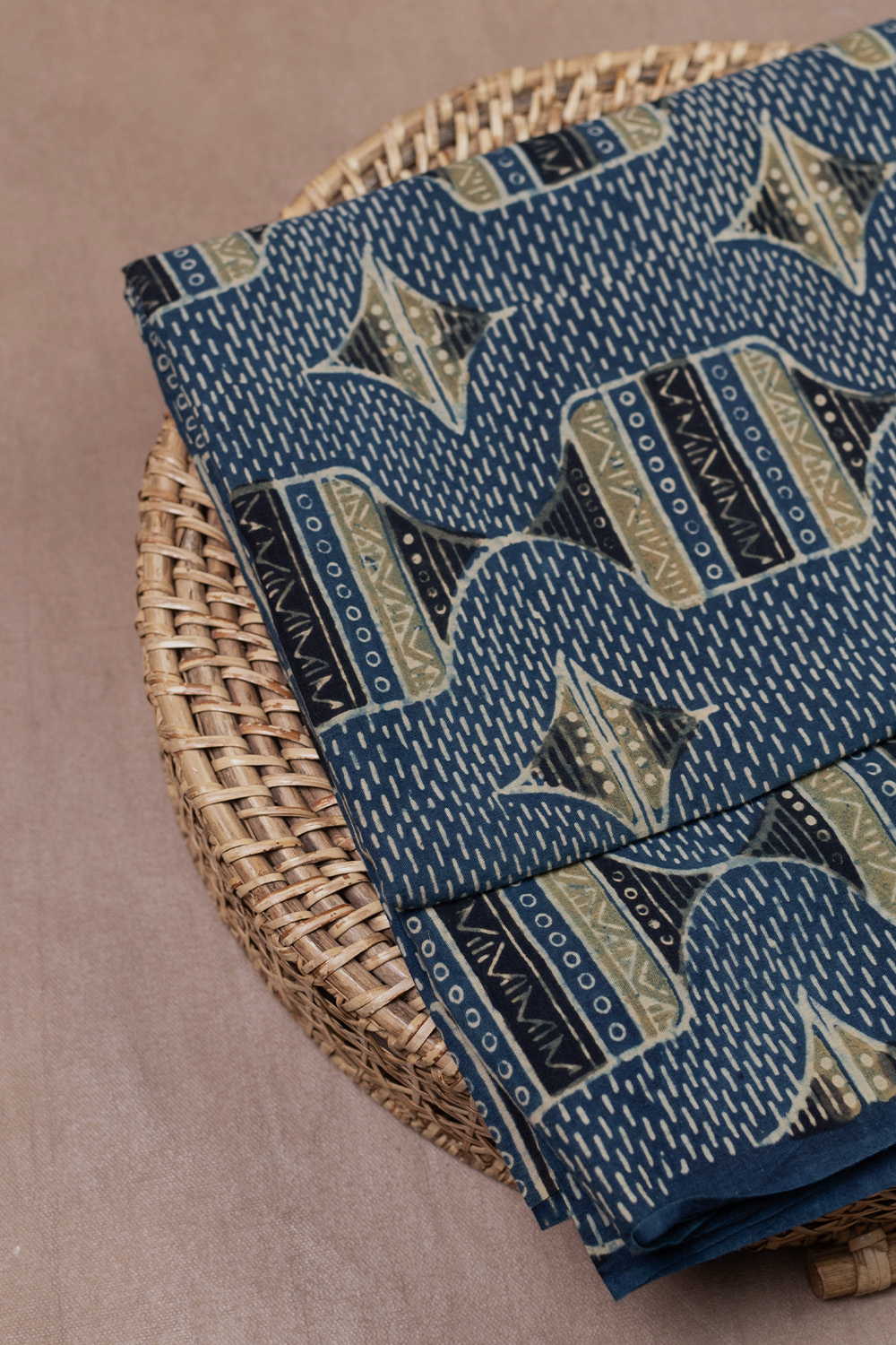 Green Pattern - Indigo Ajrak Cotton Fabric - 1.4m