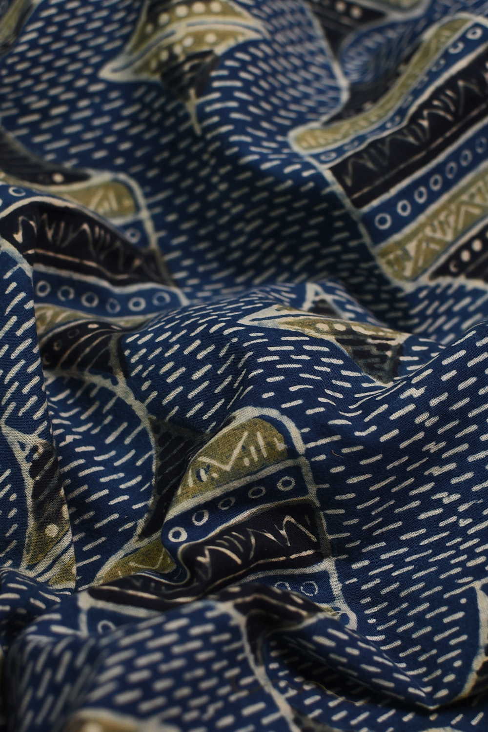 Green Pattern - Indigo Ajrak Cotton Fabric - 1.4m - Image 3