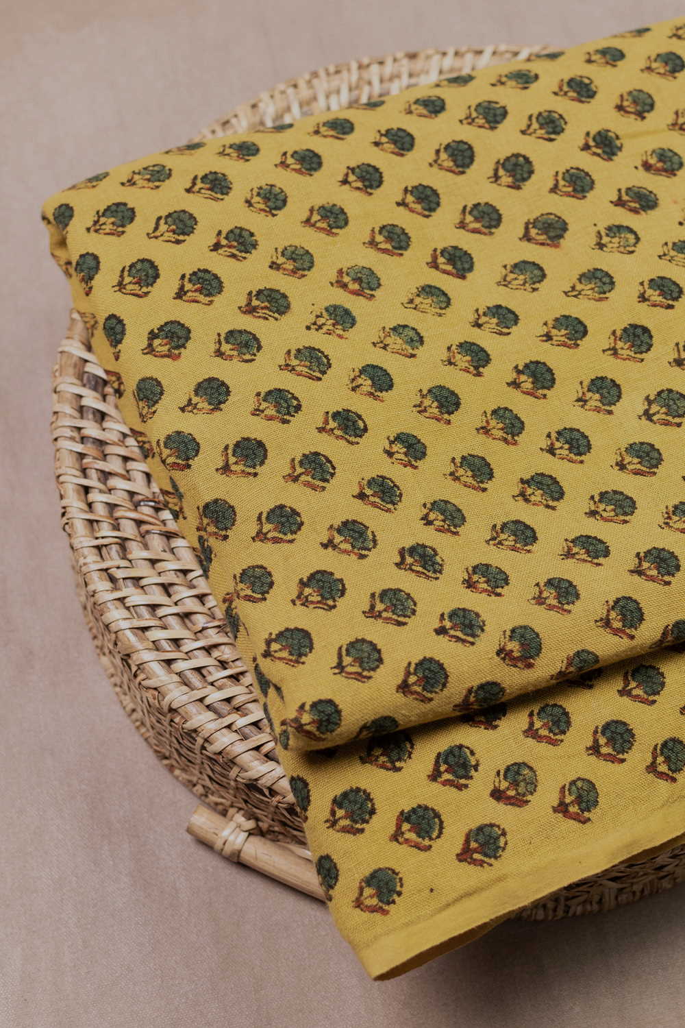 Tuscany Yellow Ajrak Linen Fabric - 0.5m - Image 3