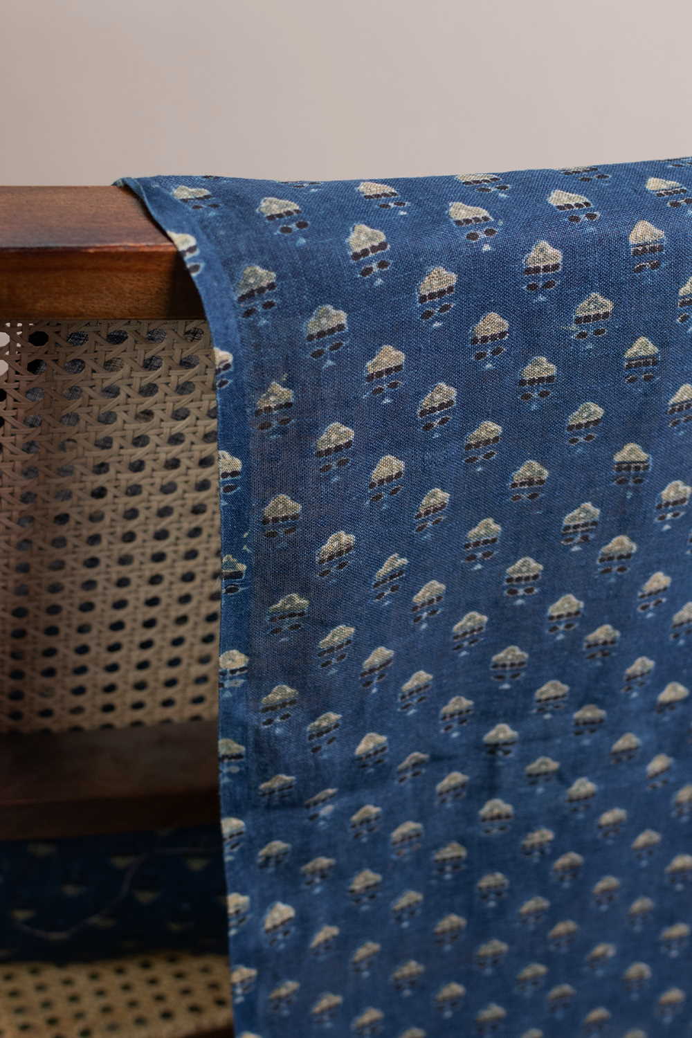 Indigo with Little Motifs Ajrak Linen Fabric - 1m