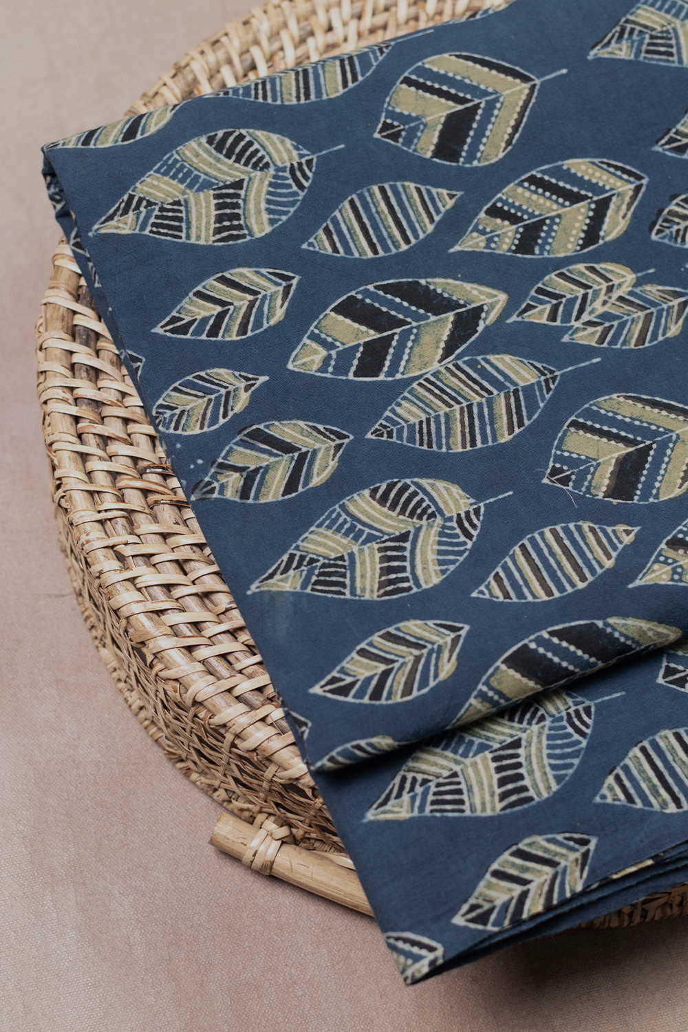 Tribal Leaf - Indigo Ajrak Cotton Fabric - 0.85m - Image 3