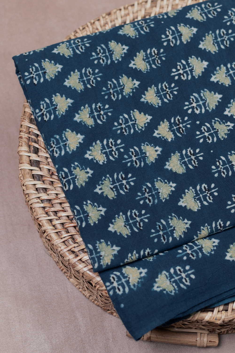 Sunlit Floral - Indigo Ajrak Cotton Fabric - 1.4m - Image 3