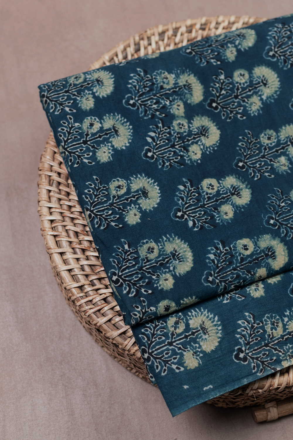 Blooms on Indigo Ajrak Cotton Fabric - 1.3m
