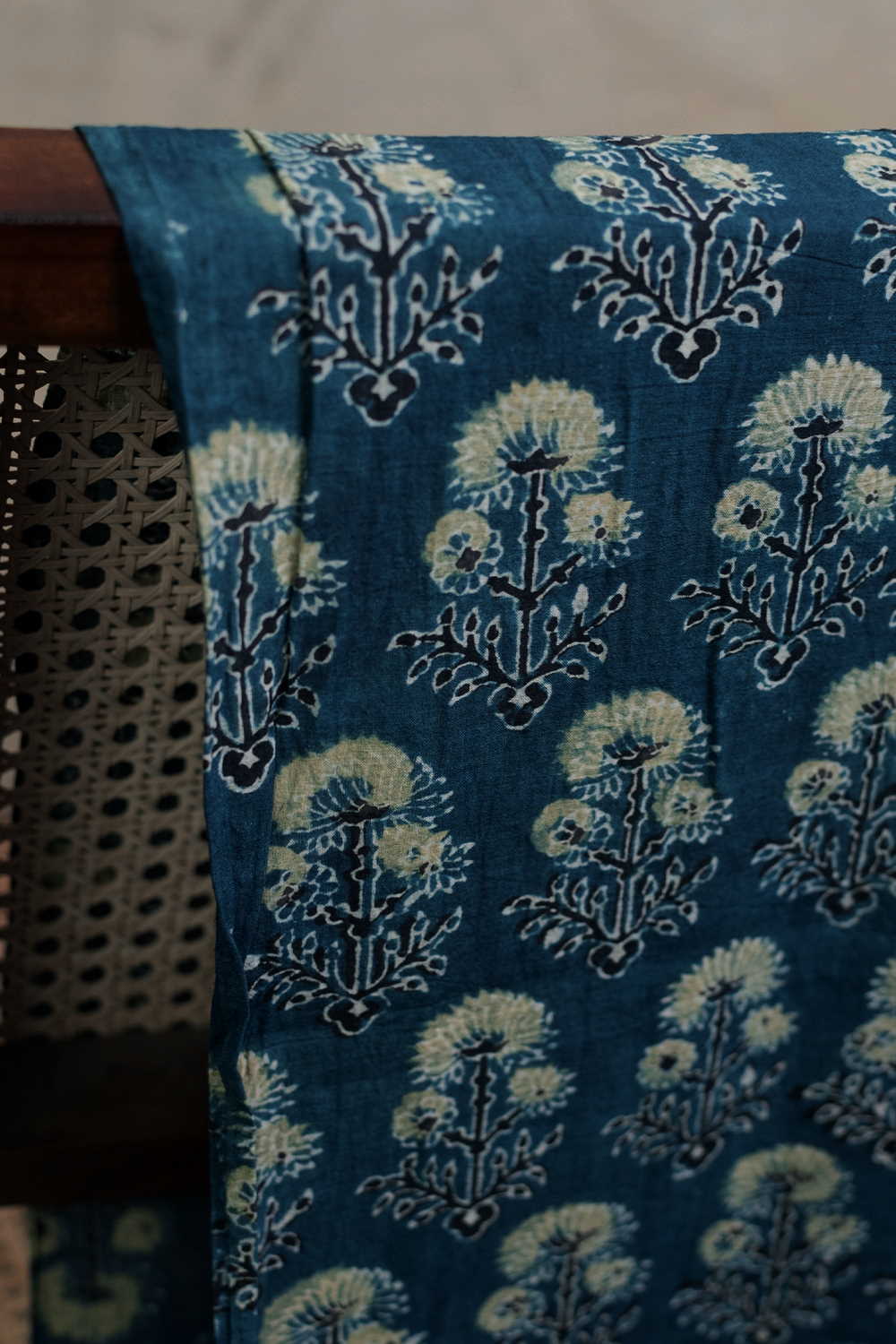Blooms on Indigo Ajrak Cotton Fabric - 1.3m - Image 2