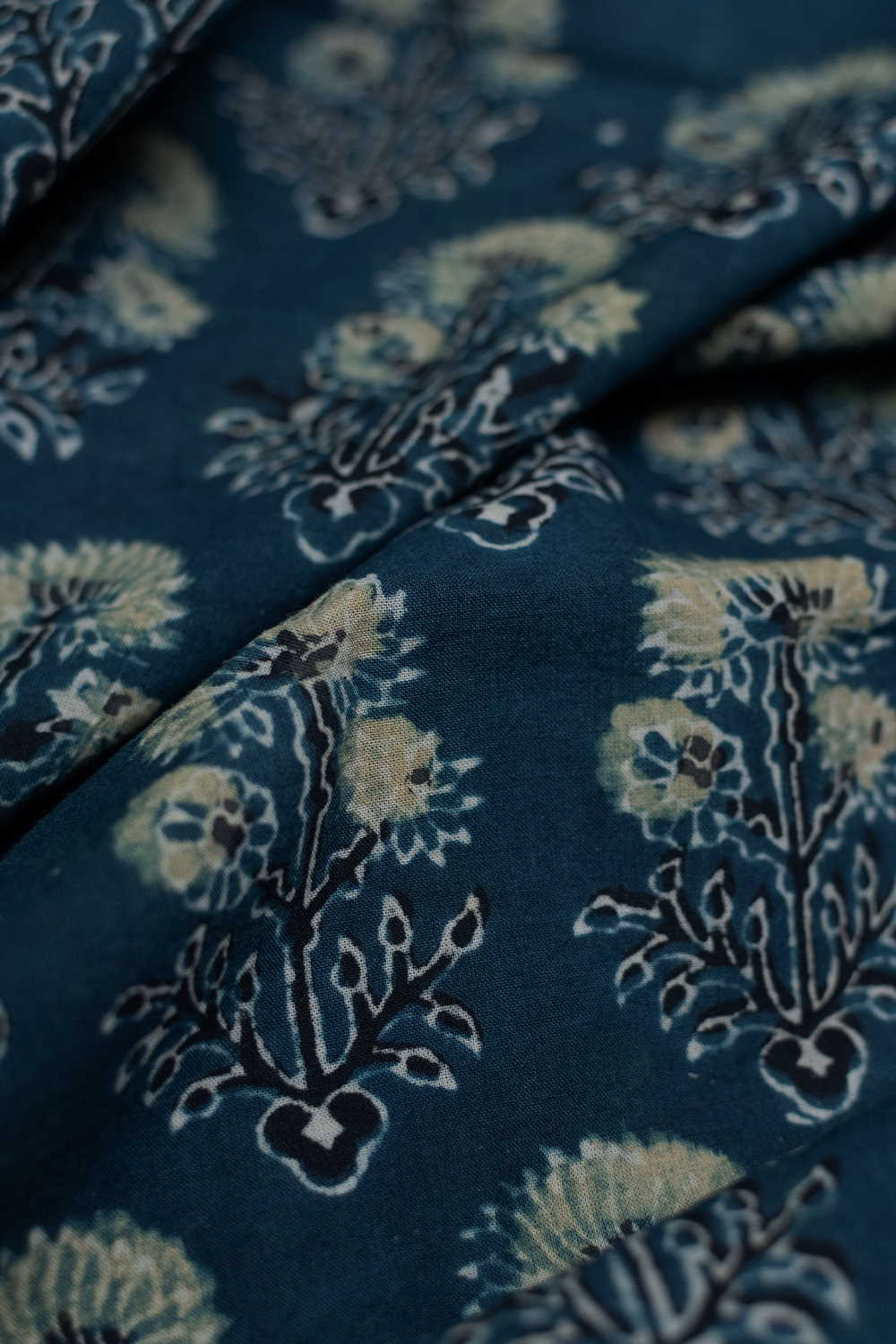 Blooms on Indigo Ajrak Cotton Fabric - 1.3m - Image 3