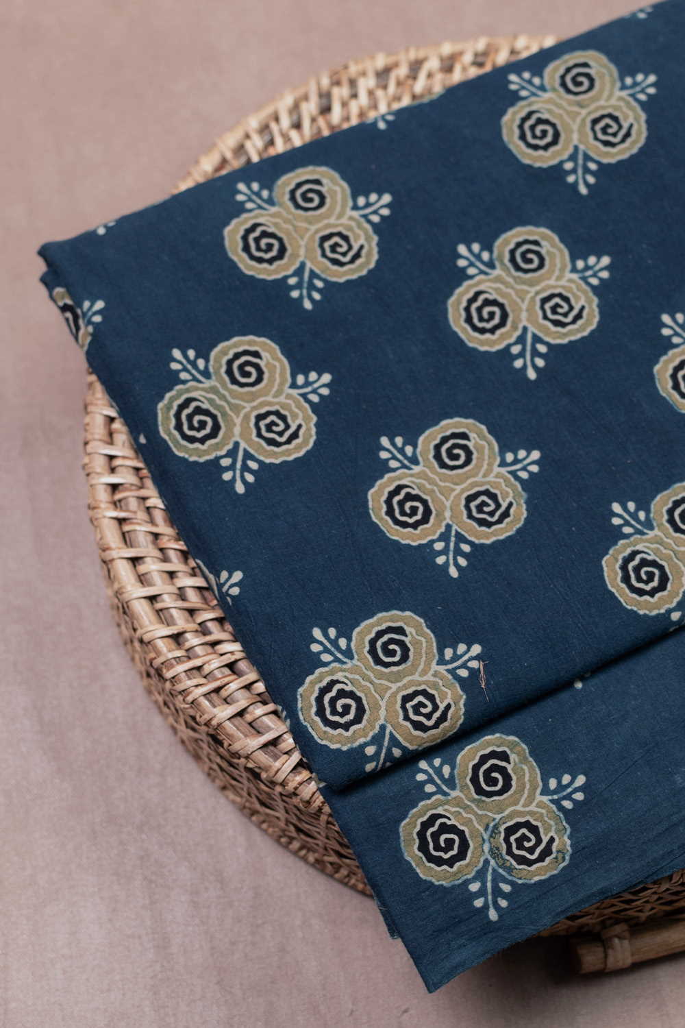 Floral Whirl - Indigo Ajrak Cotton Fabric - 1m