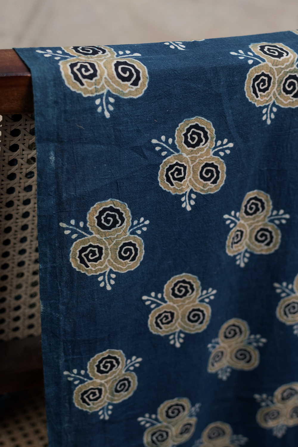 Floral Whirl - Indigo Ajrak Cotton Fabric - 1m - Image 3