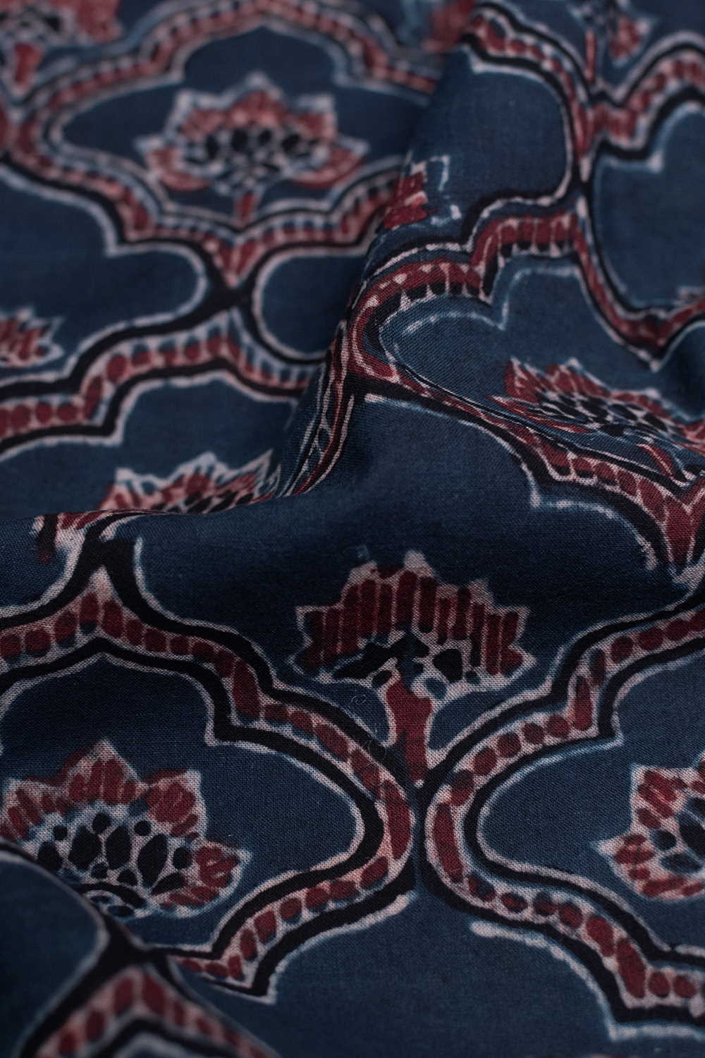 Maroon Pattern on Indigo Ajrak Cotton Fabric - 1.75m - Image 2