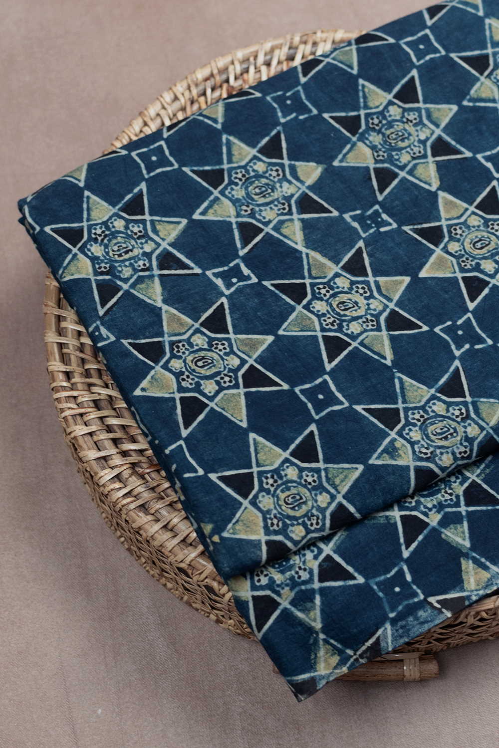 Stars on Indigo Ajrak Cotton Fabric - 1.4m