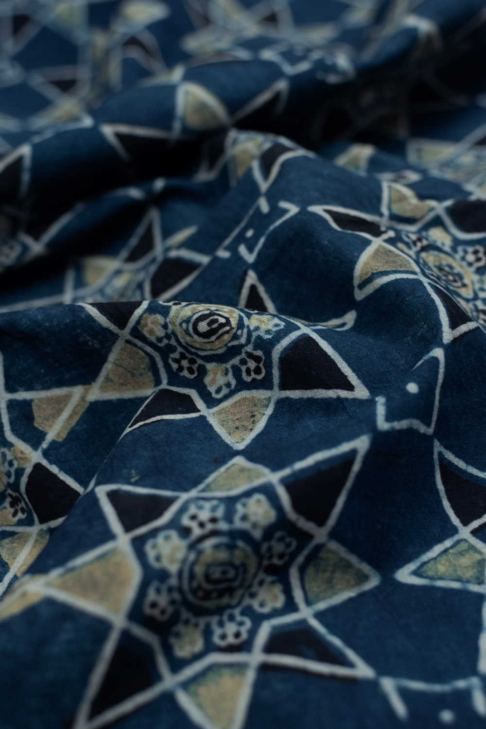 Stars on Indigo Ajrak Cotton Fabric - 1.4m - Image 2