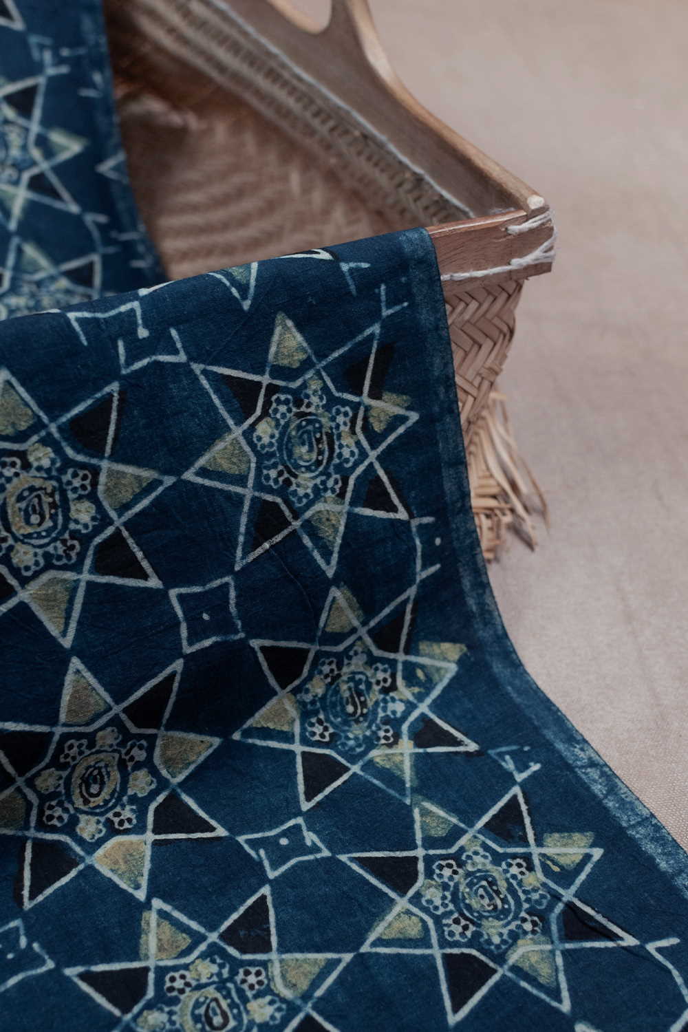 Stars on Indigo Ajrak Cotton Fabric - 1.4m - Image 3
