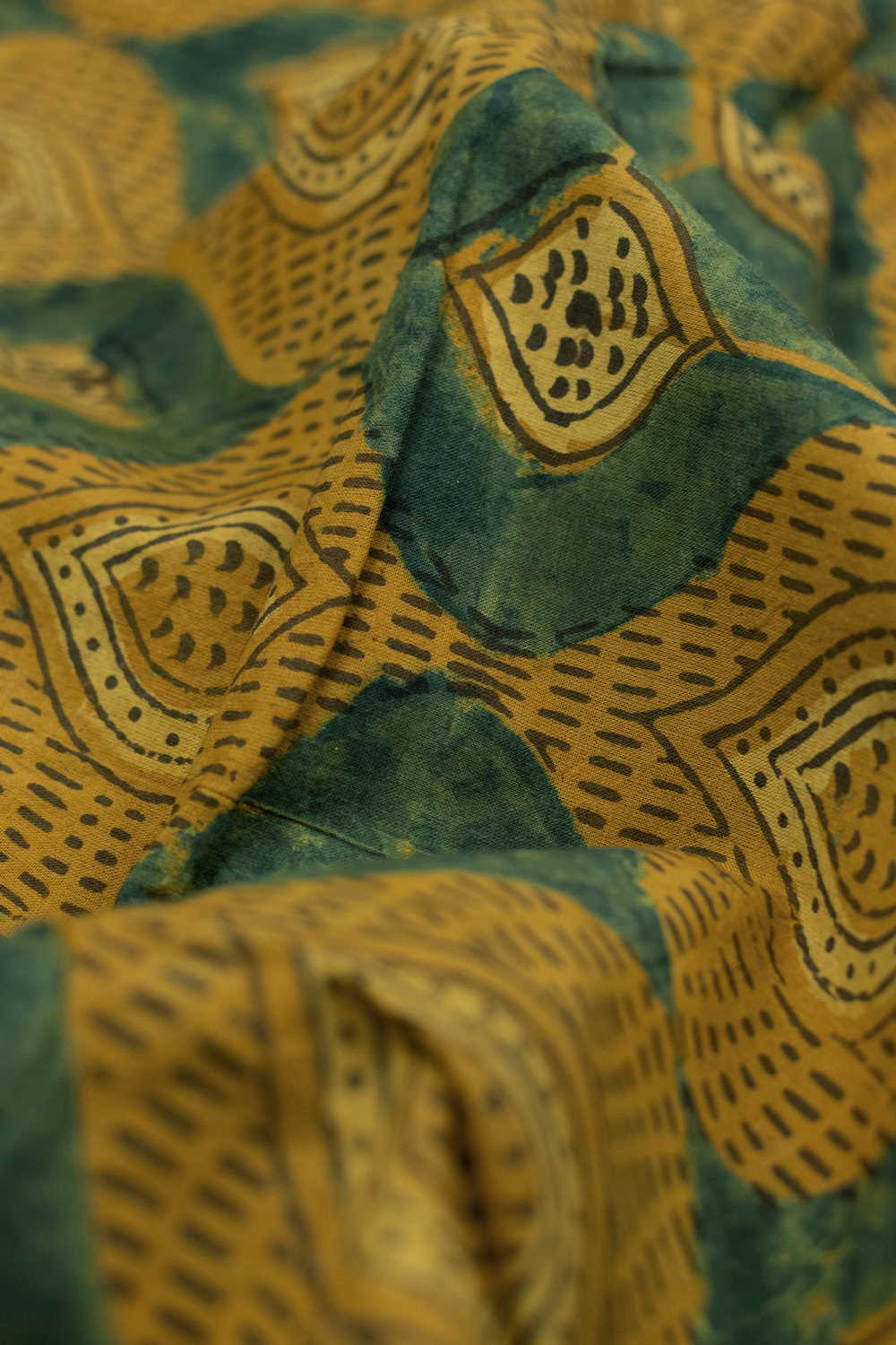 Dark Yellow with Green Ajrak Cotton Fabric - 1.3m - Image 2