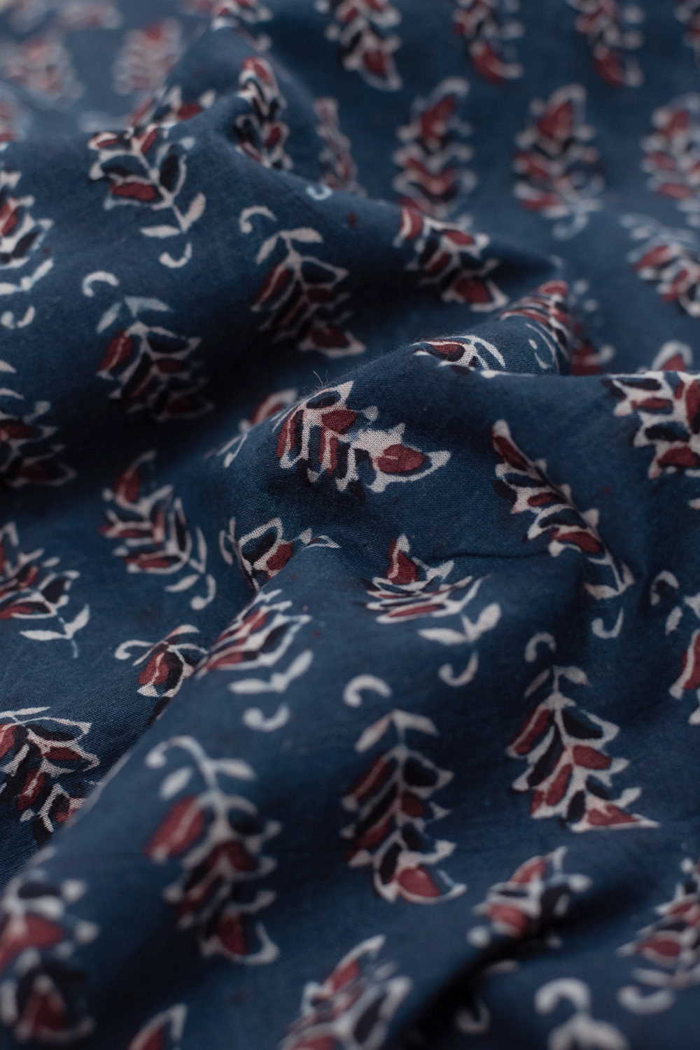 Maroon Florets on Indigo Ajrak Cotton Fabric - 0.65m - Image 2