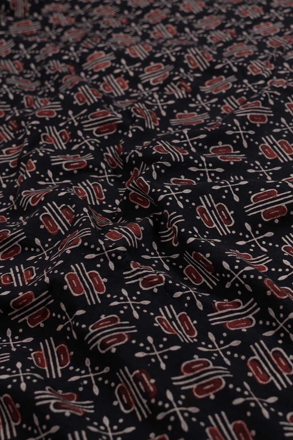 Black Ajrak Cotton Fabric - 0.95m - Image 2