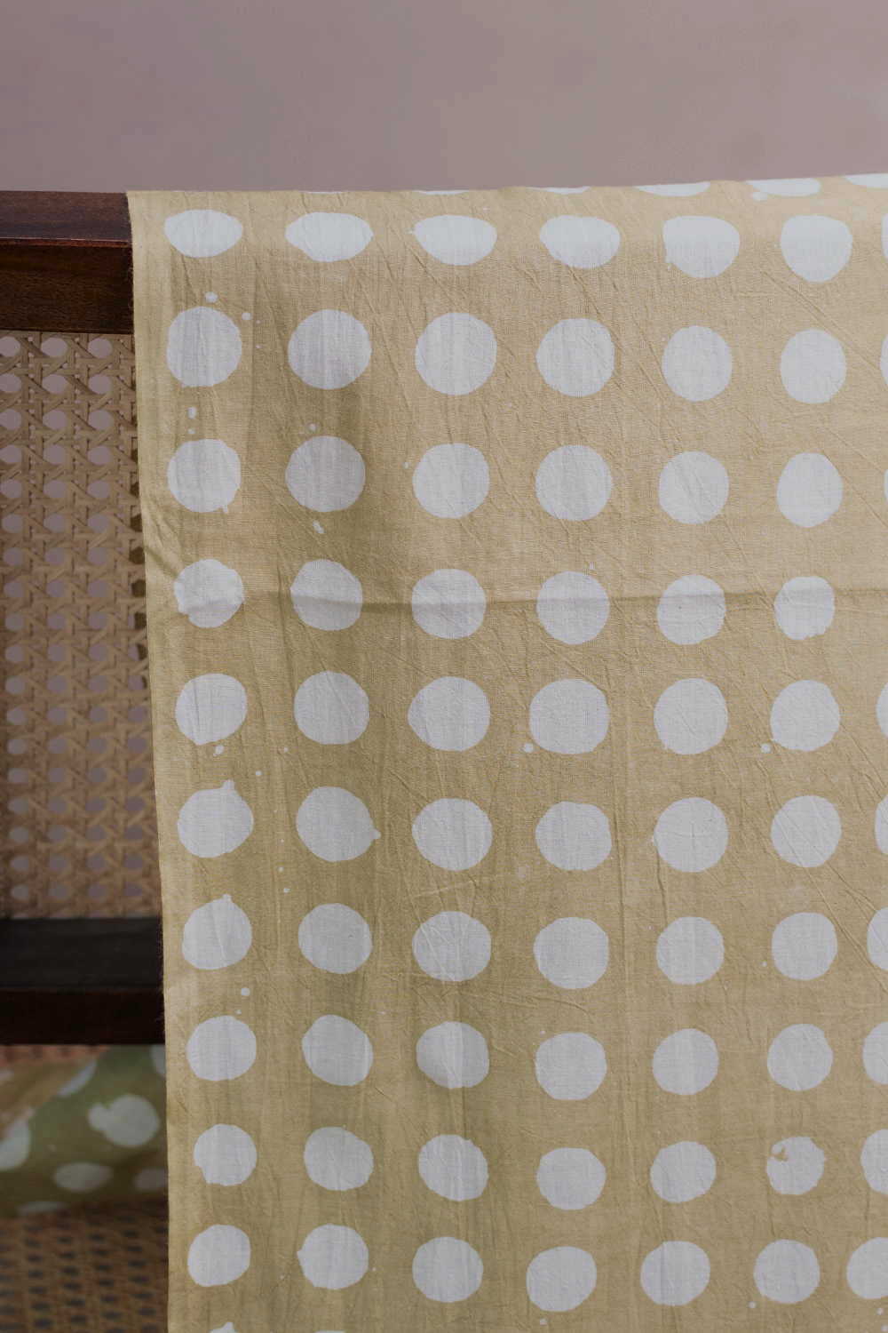 Polka Circle on Light Green Block Printed Batik Cotton Fabric - 1.1m