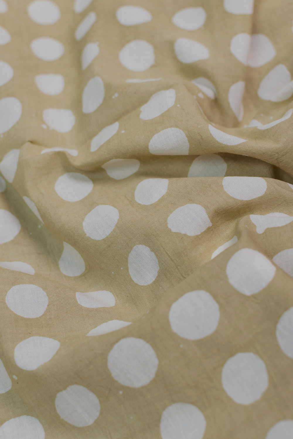 Polka Circle on Light Green Block Printed Batik Cotton Fabric - 1.1m - Image 2
