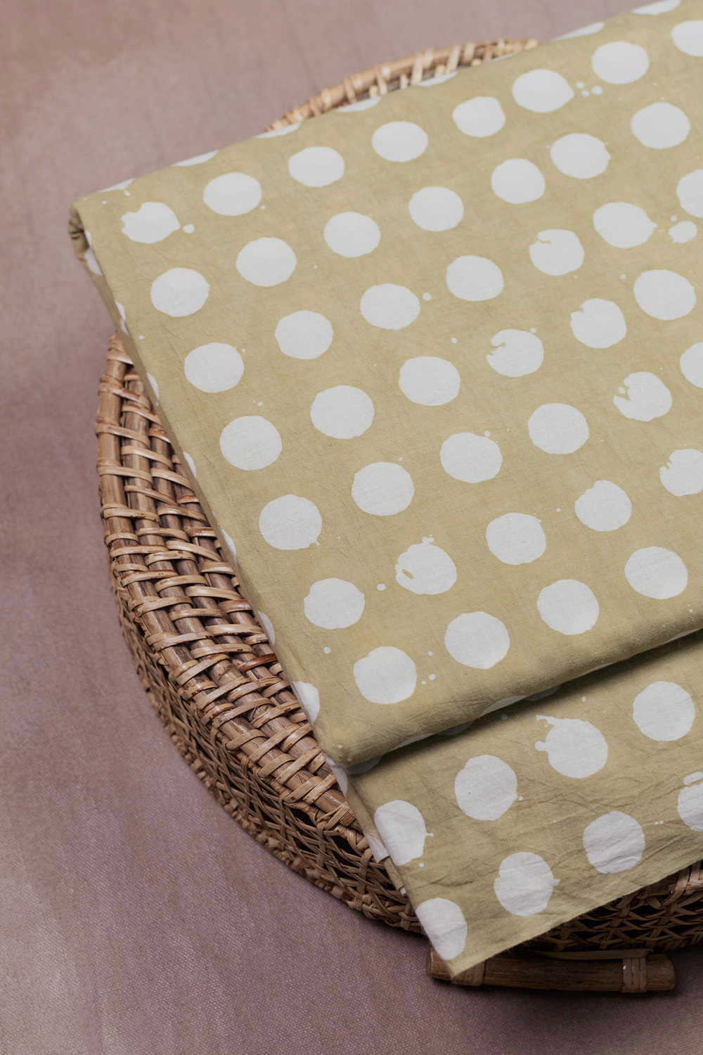 Polka Circle on Light Green Block Printed Batik Cotton Fabric - 1.1m - Image 3