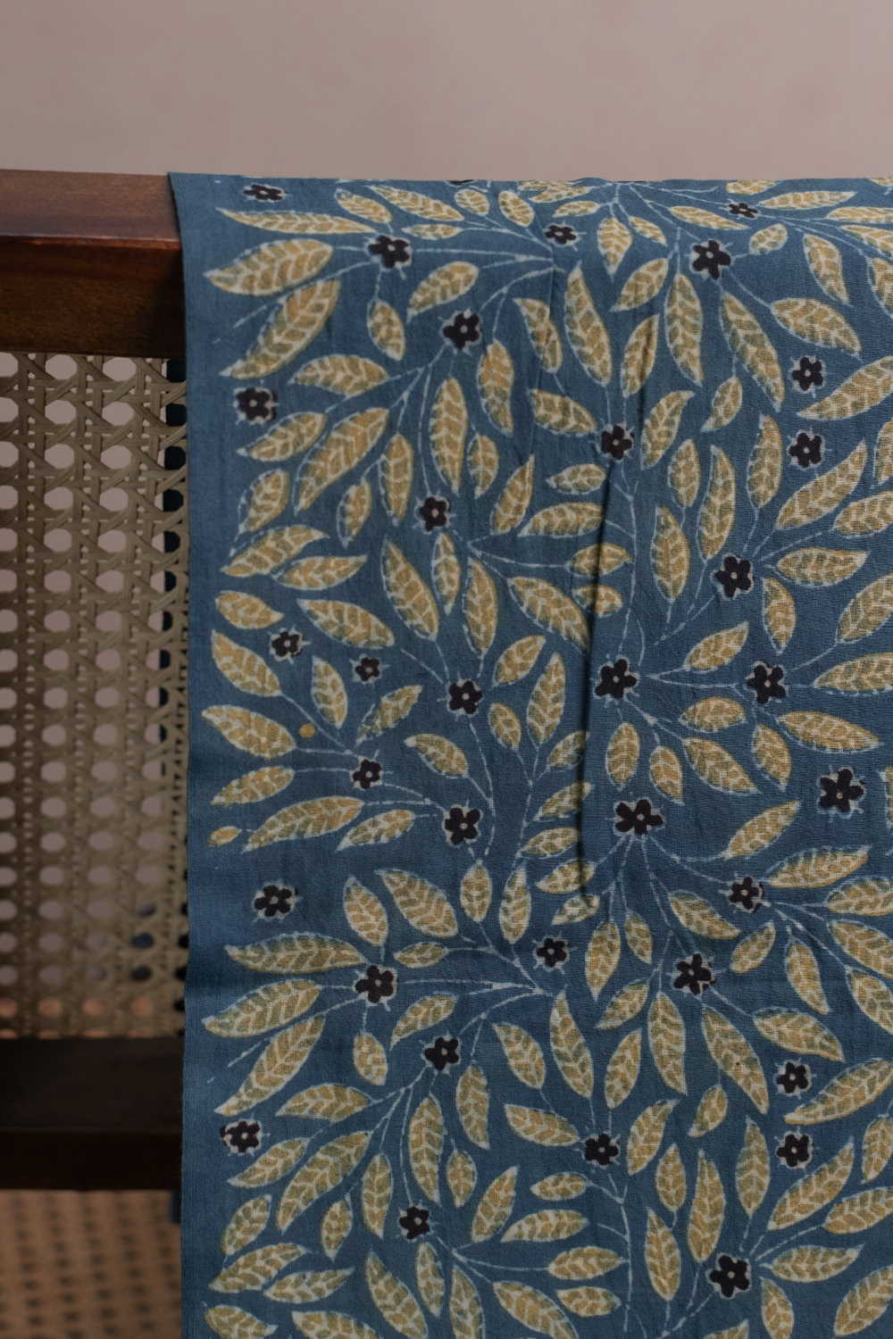 Green Leafy Floral - Indigo Ajrak Cotton Fabric - 0.8m - Image 2