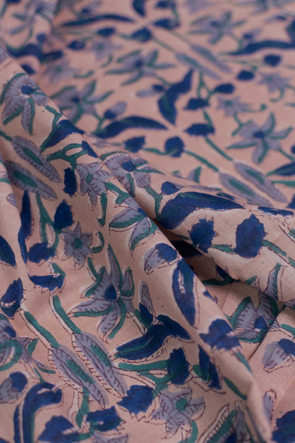 Blue Floral on Pink Mul Cotton Sanganeri Fabric - 0.7m - Image 2
