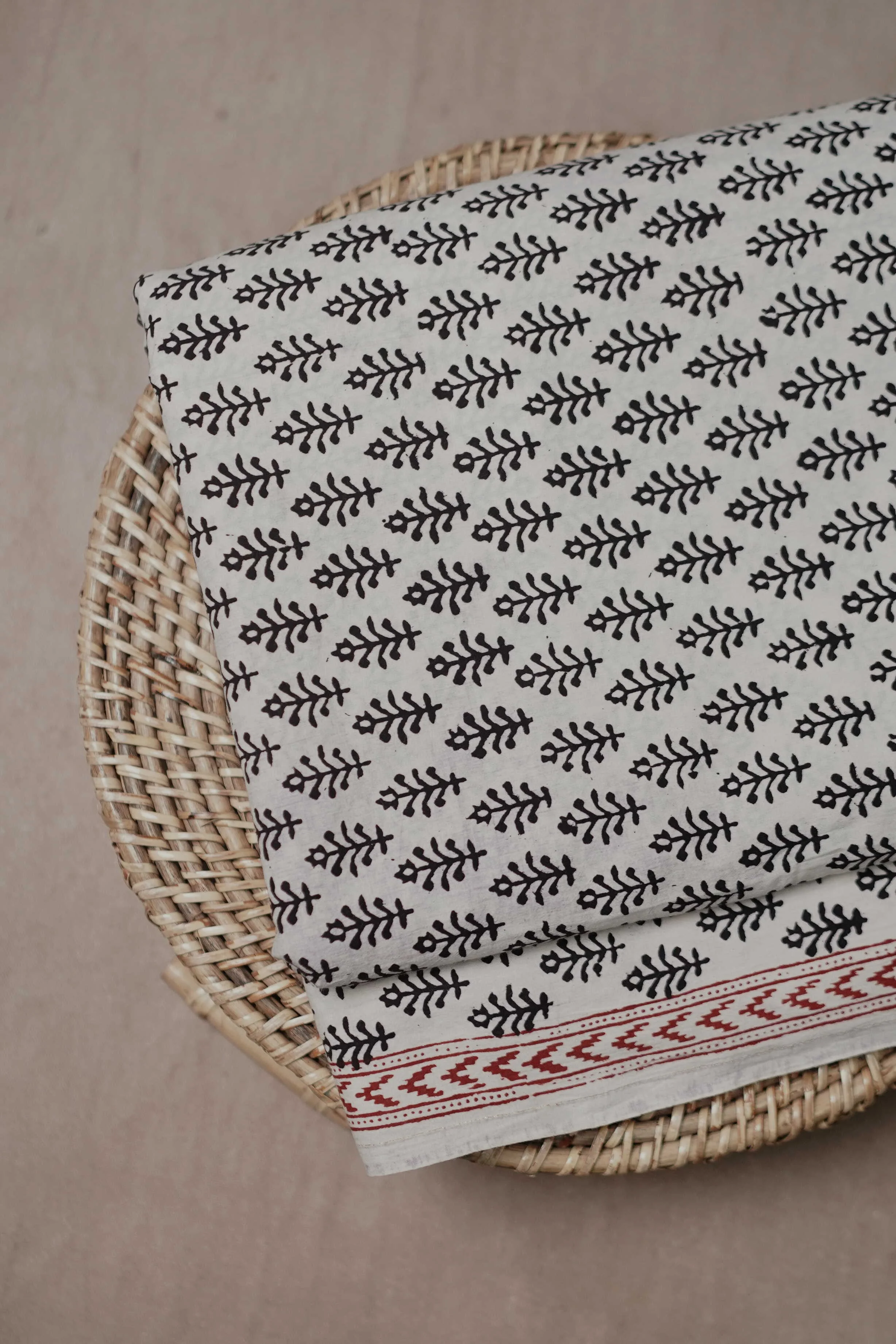 Cream with Black Florets Bagh Cotton Fabric - 0.55m