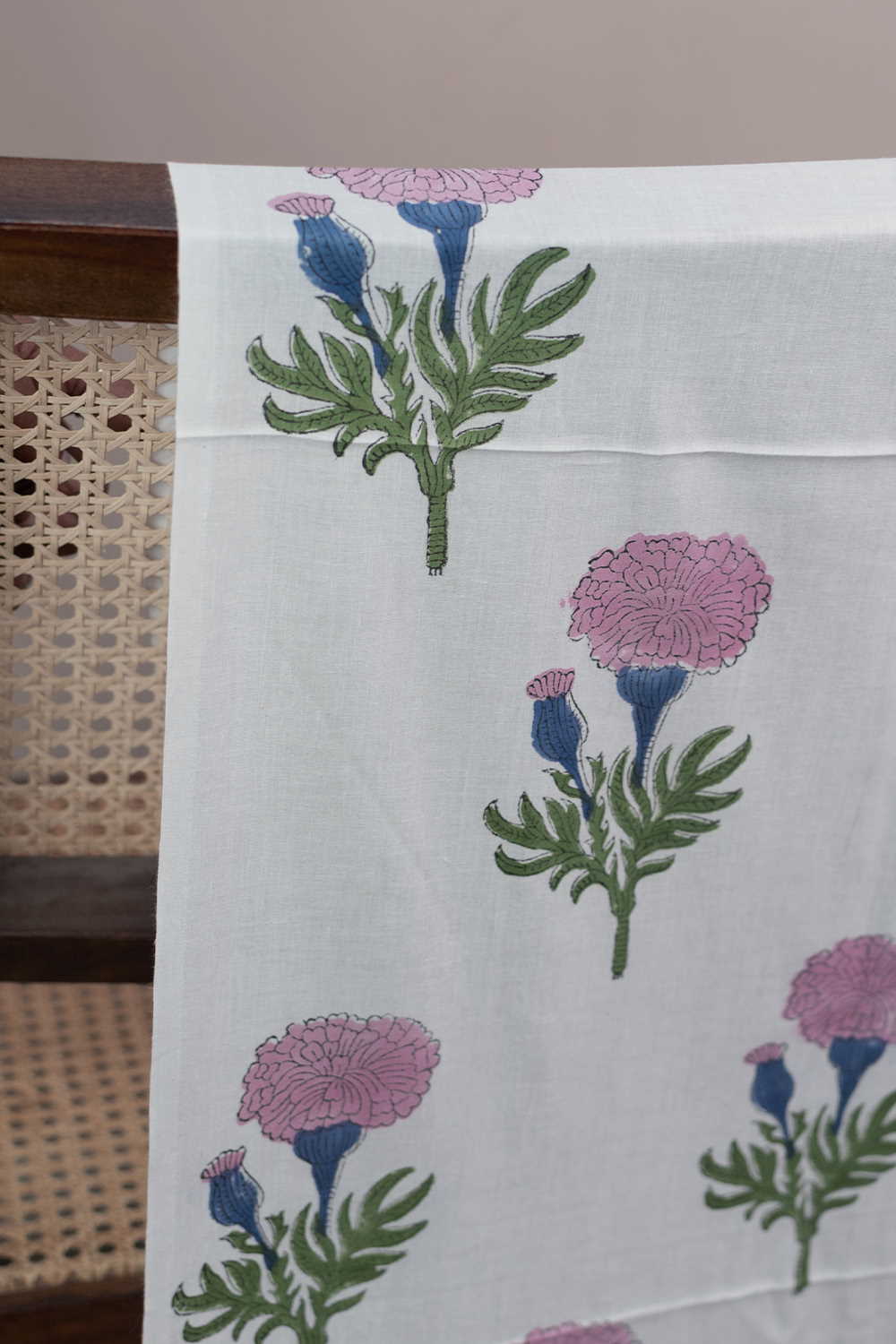 Floral on Pink Sanganeri Cotton Fabric - 1.4m