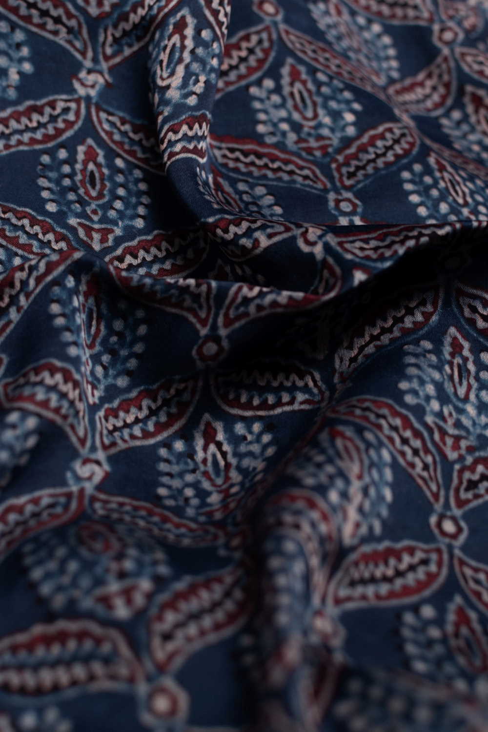 Dark Indigo Ajrak Modal Silk Fabric - 0.55m - Image 2