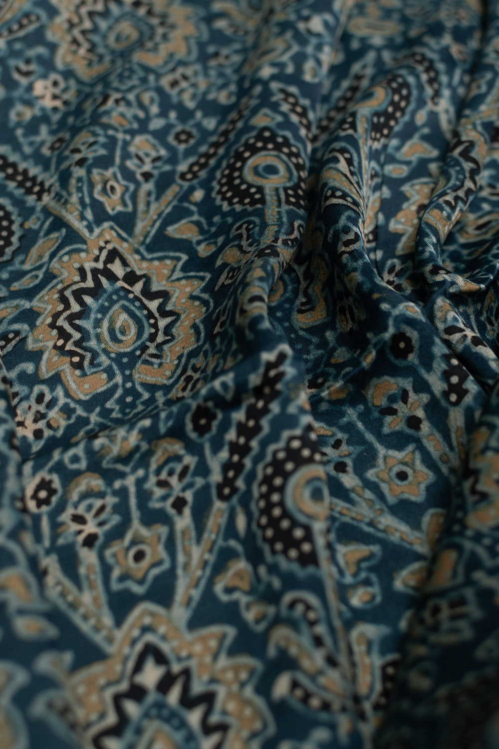 Intricate Pattern Indigo Ajrak Modal Silk Fabric - 0.6m - Image 3