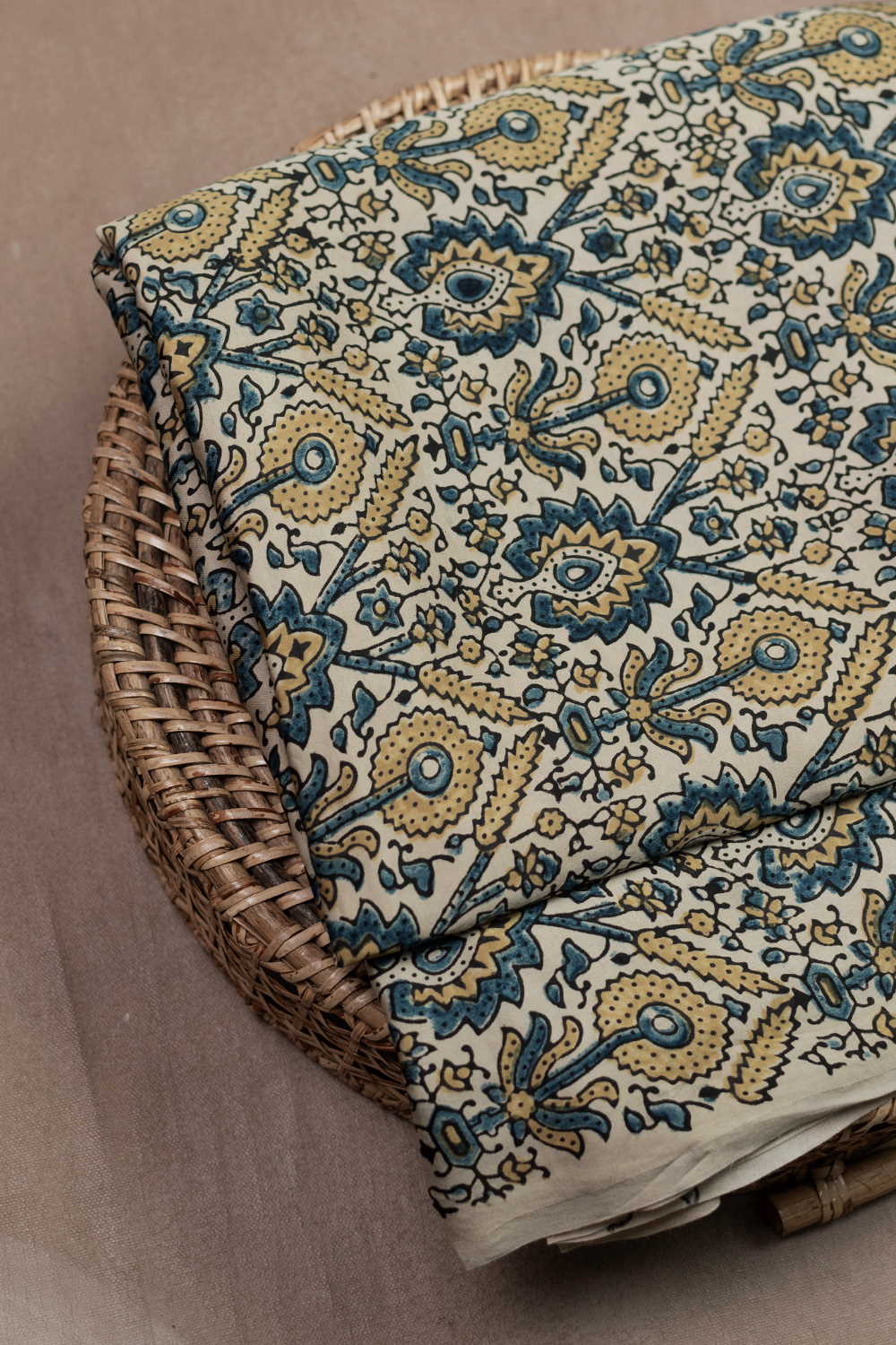 Intricate Design - Cream Ajrak Modal Silk Fabric - 0.75m - Image 2