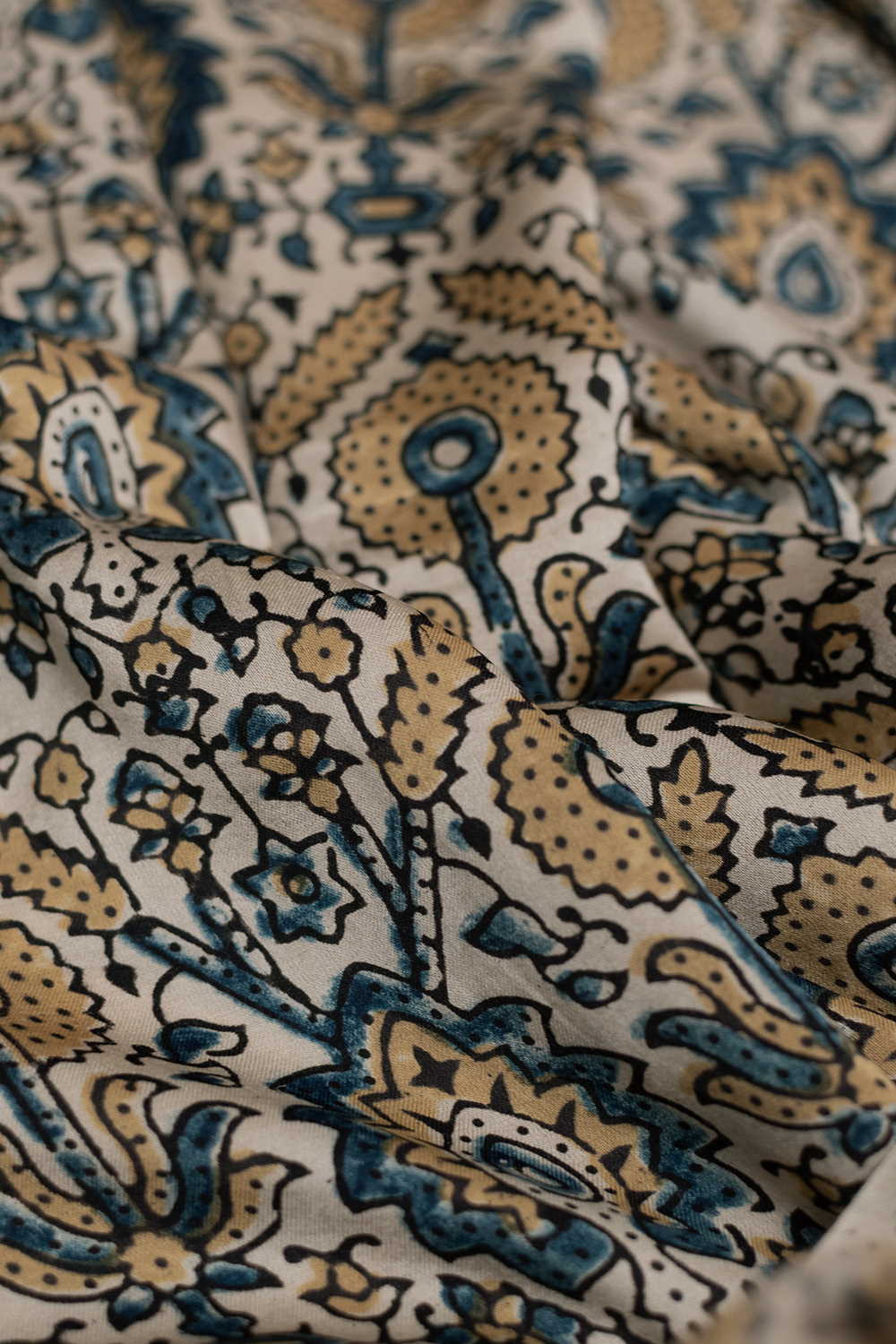 Intricate Design - Cream Ajrak Modal Silk Fabric - 0.75m - Image 3