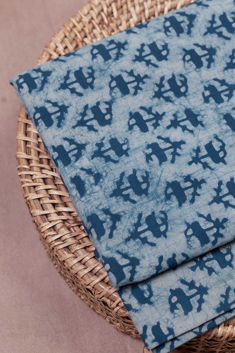 Indigo Florets - Cream Dabu Cotton Fabric - 0.95m