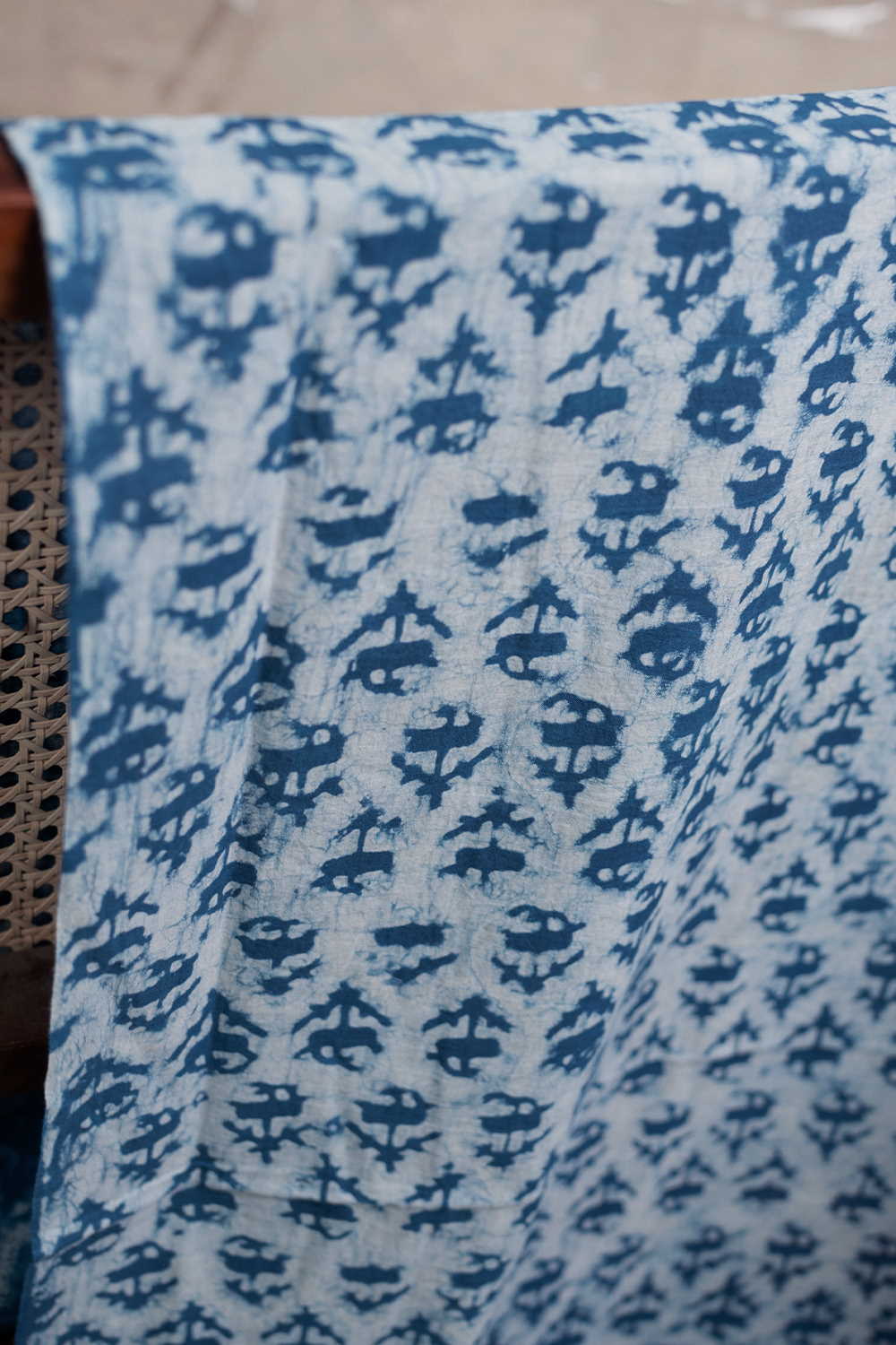 Indigo Florets - Cream Dabu Cotton Fabric - 0.95m - Image 2