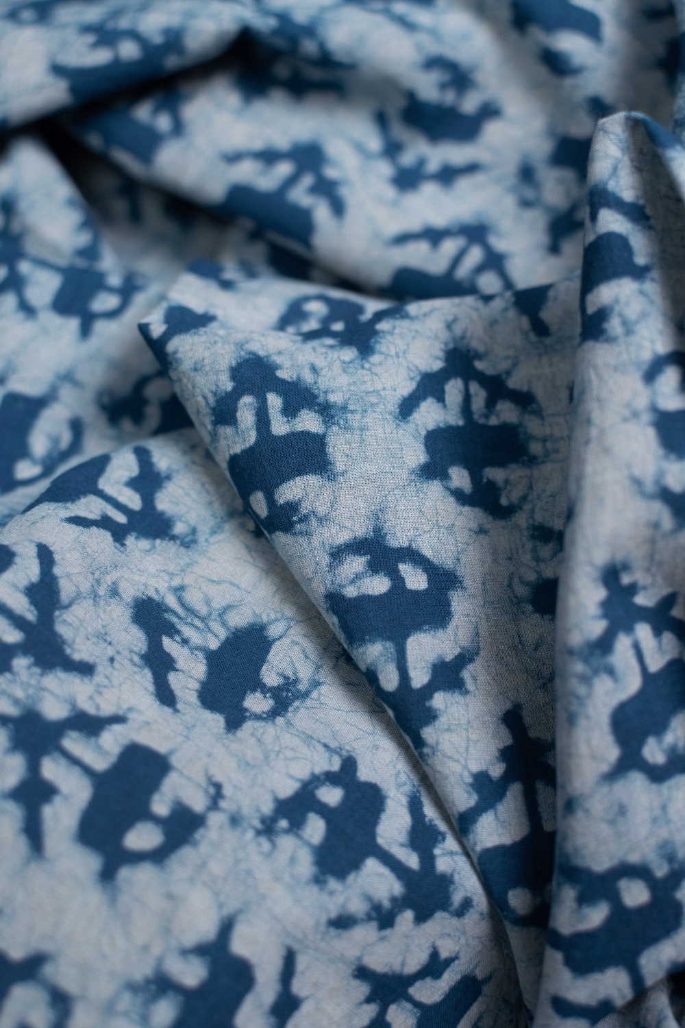 Indigo Florets - Cream Dabu Cotton Fabric - 0.95m - Image 3
