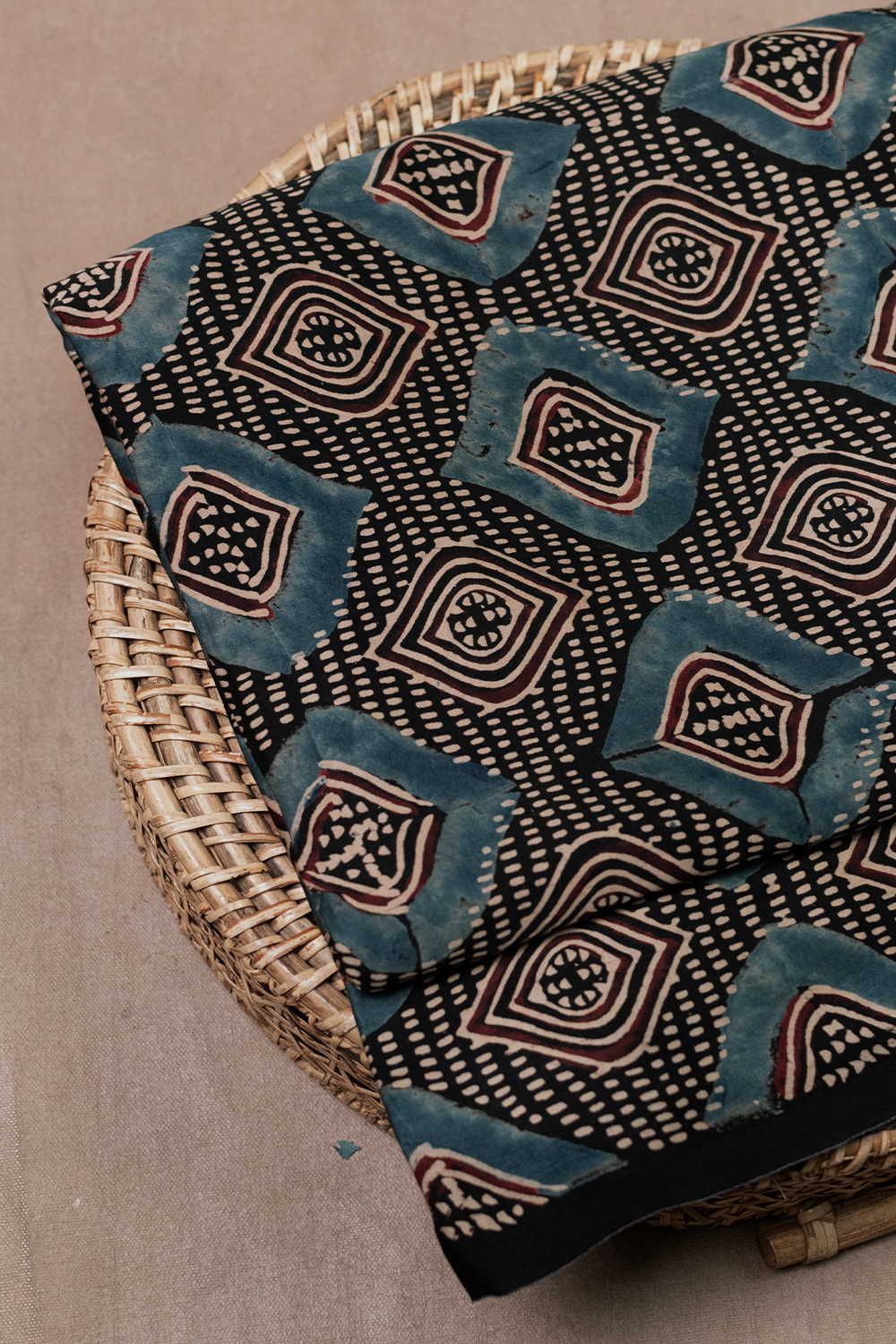 Black Ajrak Modal Silk Fabric - 1.5m - Image 2