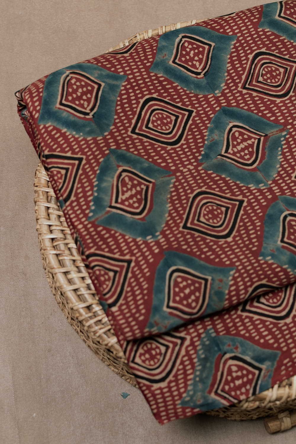Maroon Ajrak Modal Silk Fabric - 1.1m