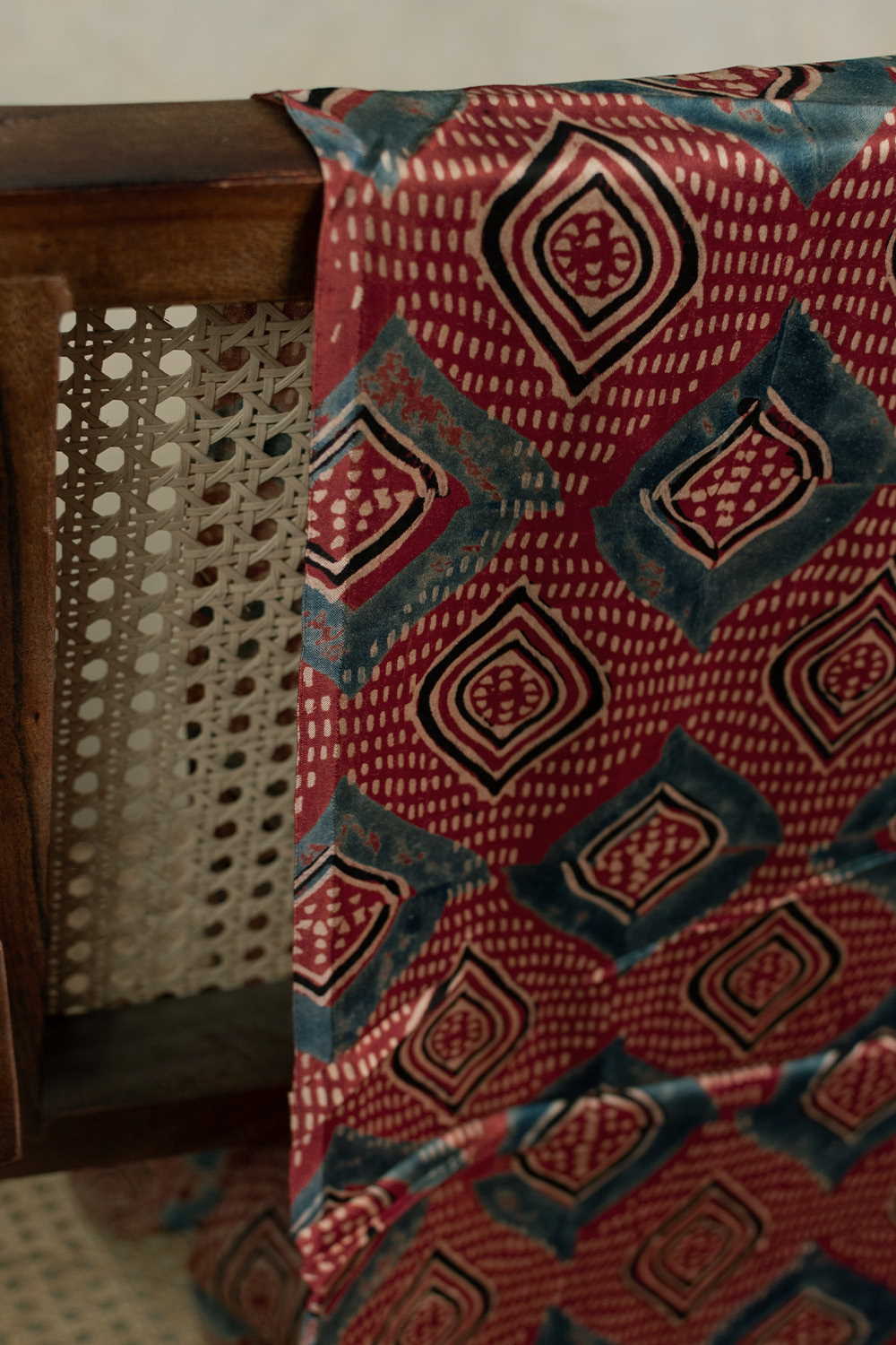Maroon Ajrak Modal Silk Fabric - 1.1m - Image 2