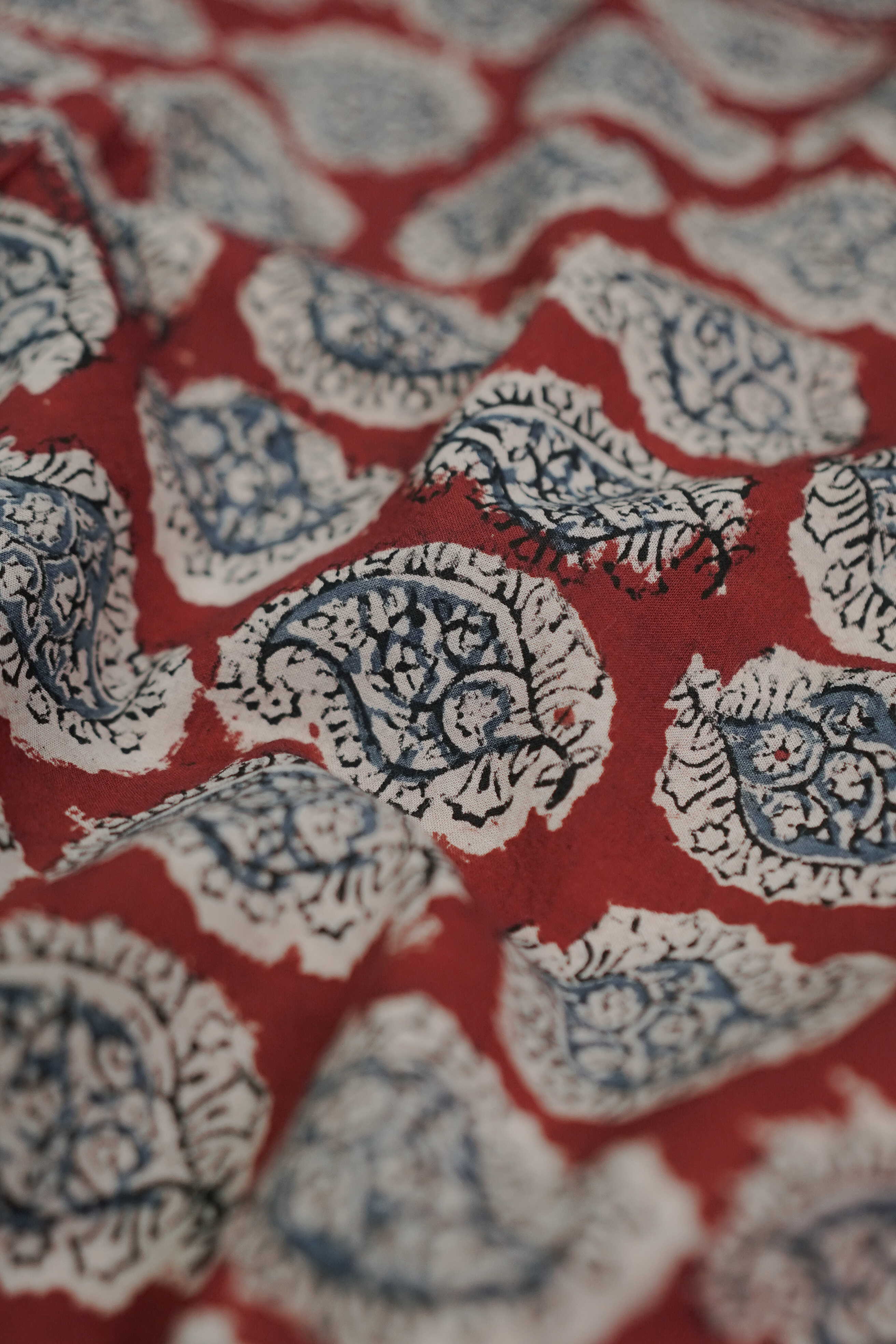 Motifs on Dark Maroon Printed kalamkari Cotton Fabric - 1m - Image 2