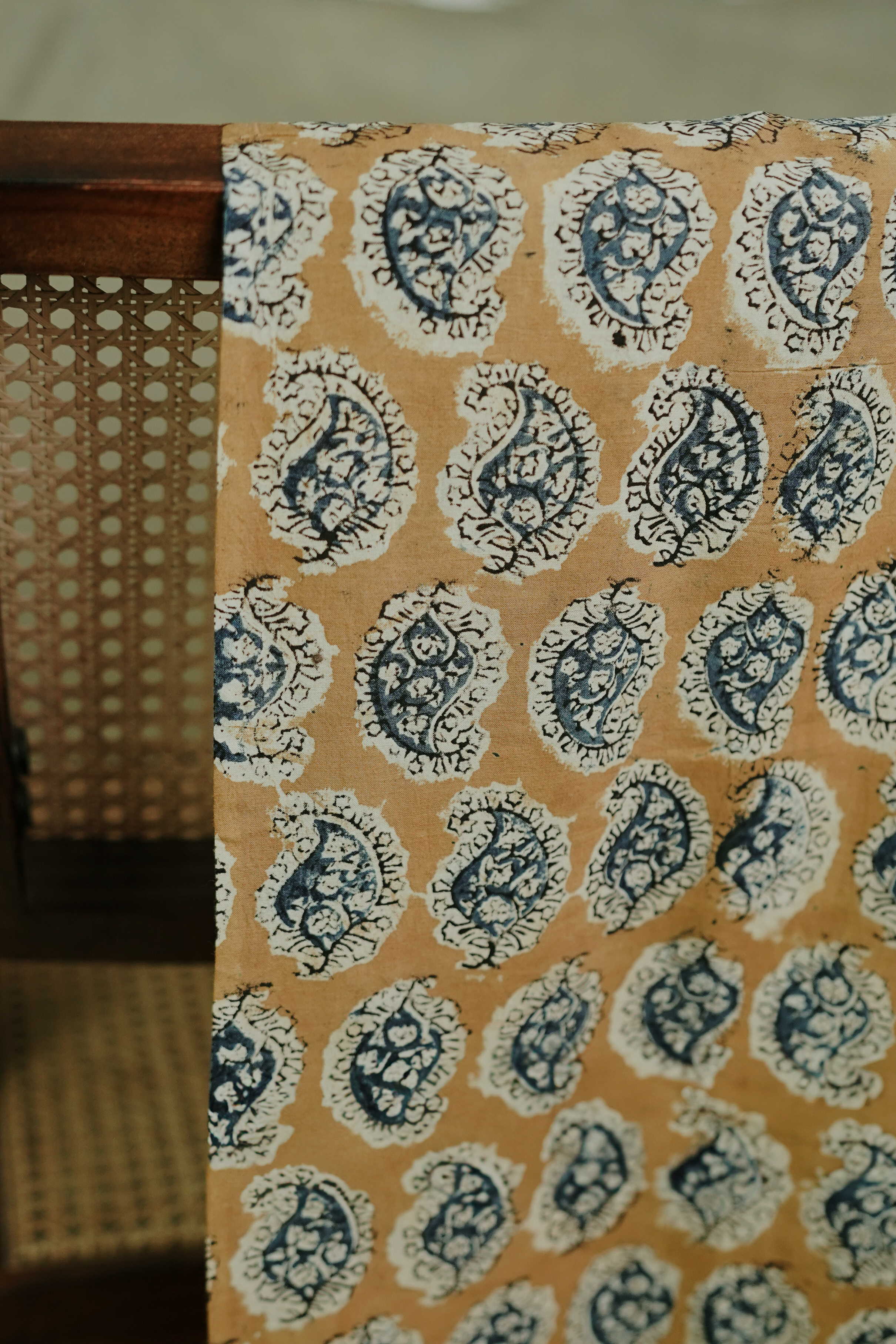 Motifs on Yellow Printed kalamkari Cotton Fabric - 0.5m