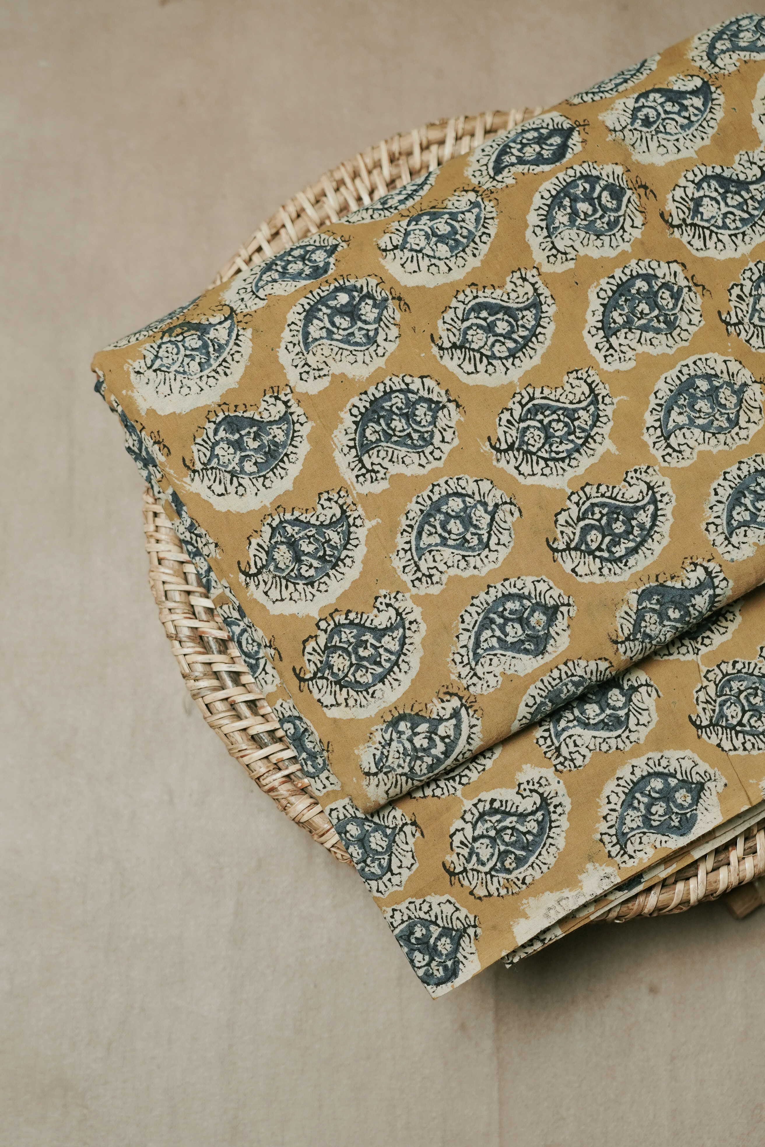 Motifs on Yellow Printed kalamkari Cotton Fabric - 0.5m - Image 2
